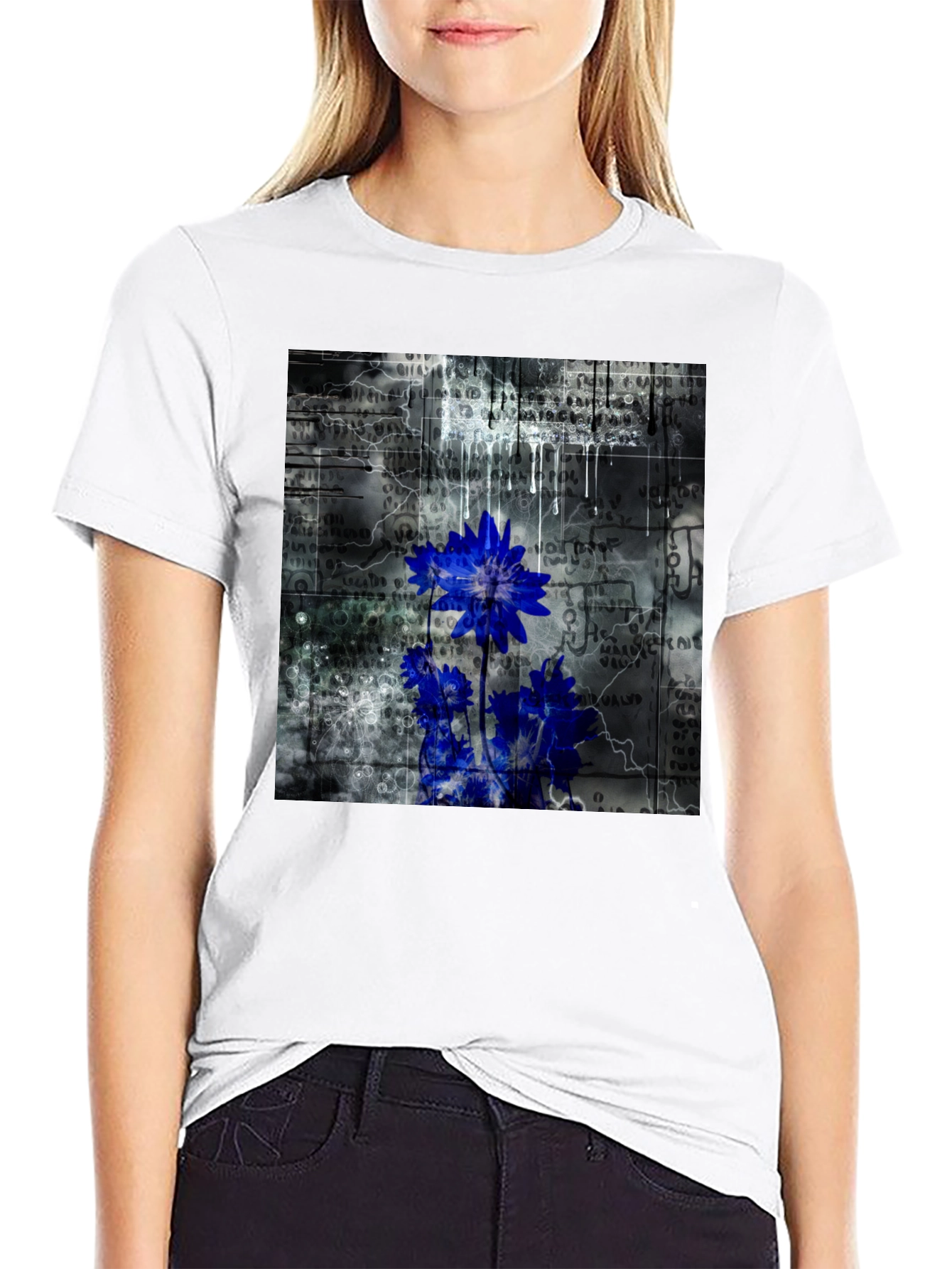 Abstract Floral Graphic T-Shirt - Black