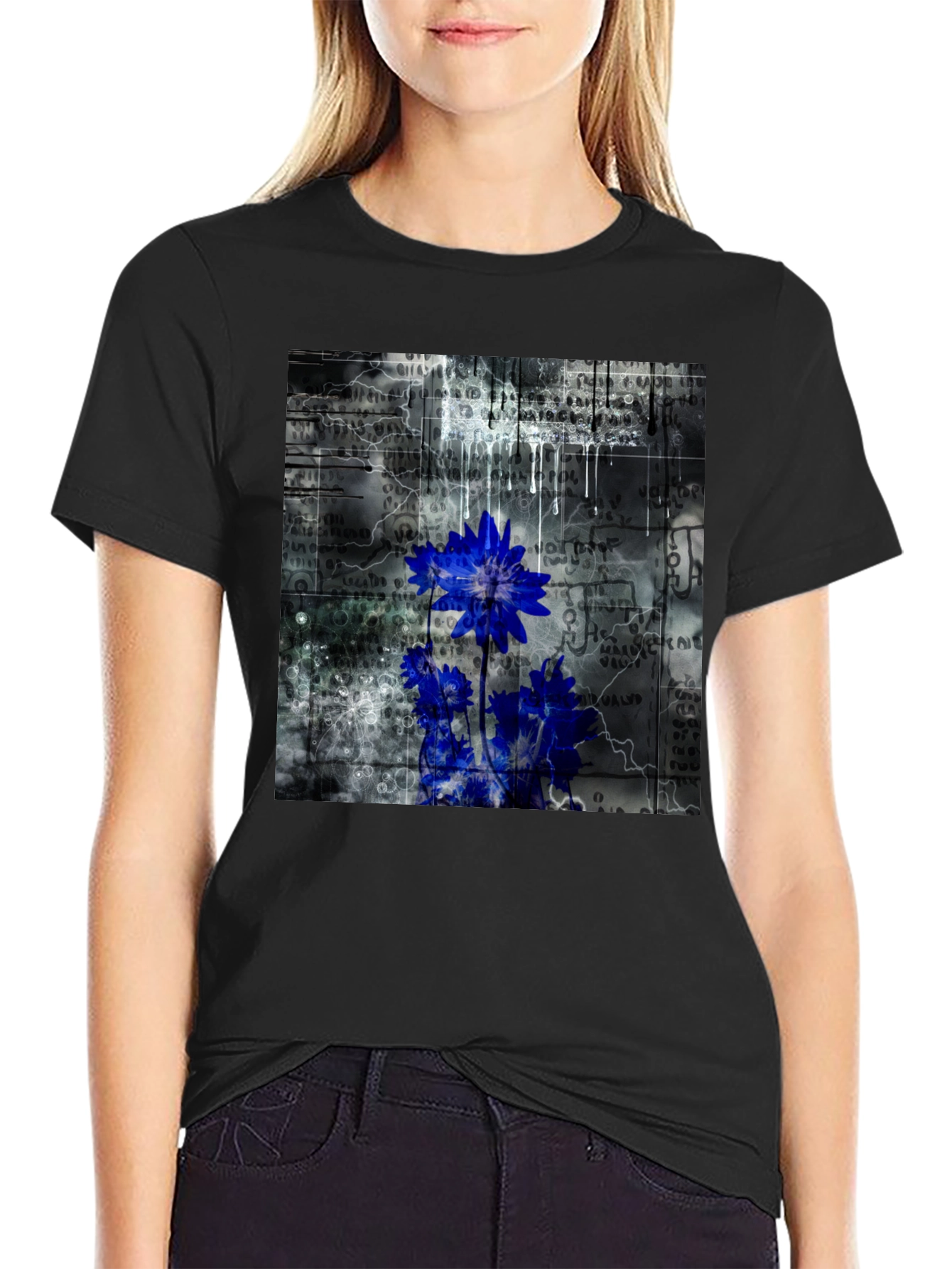 Abstract Floral Graphic T-Shirt - Black