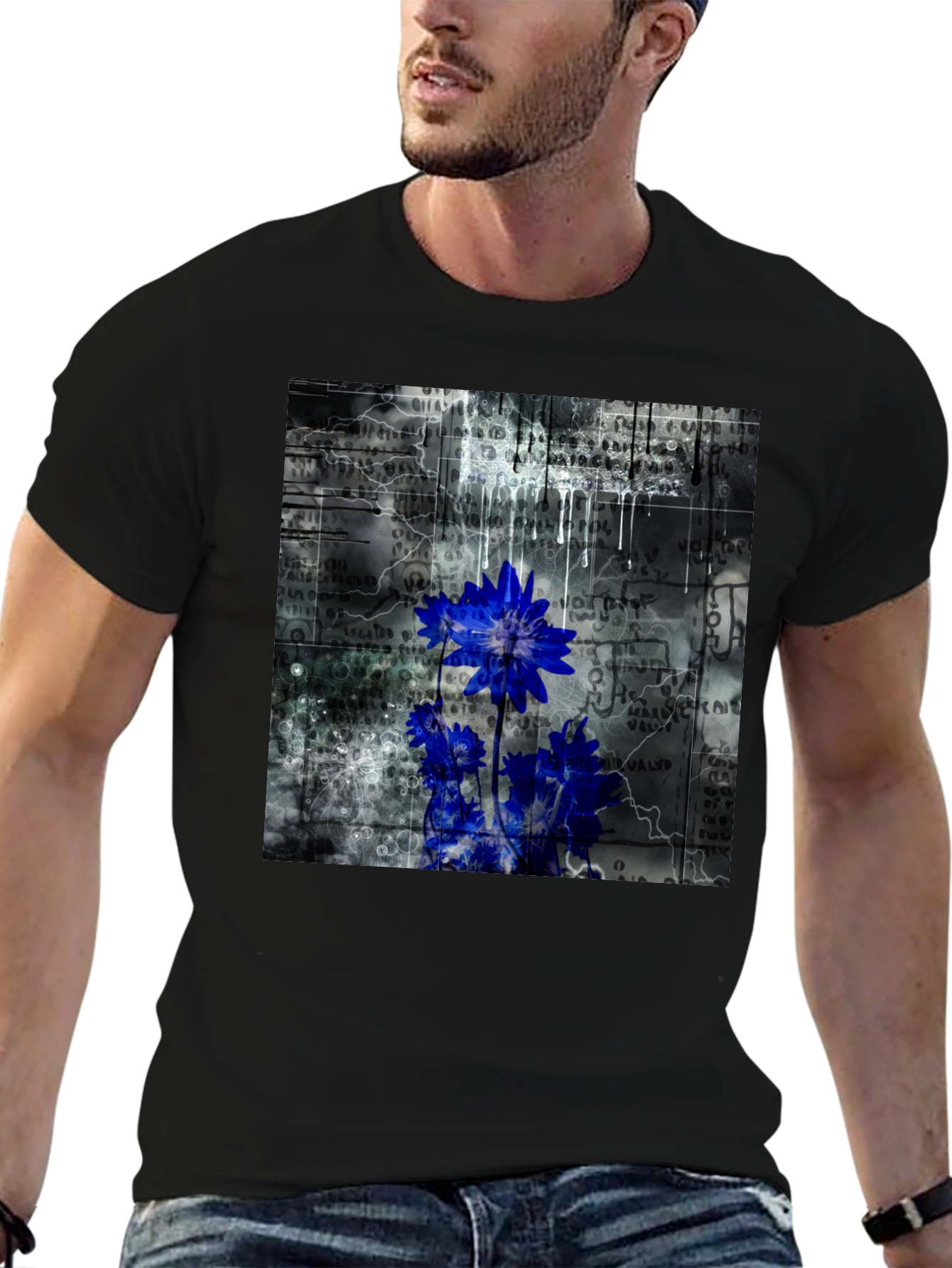 Abstract Floral Graphic T-Shirt - Black