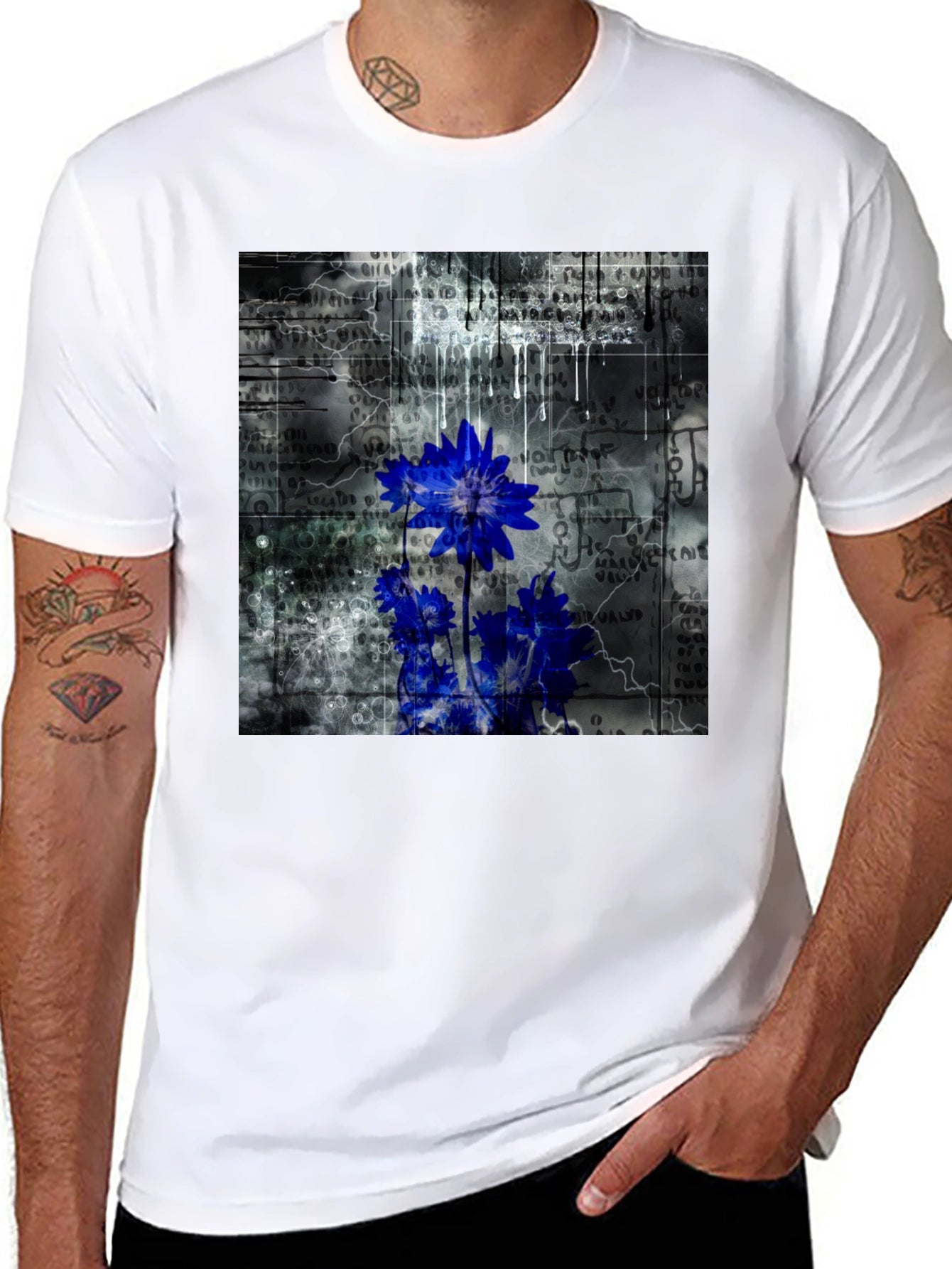 Abstract Floral Graphic T-Shirt - Black