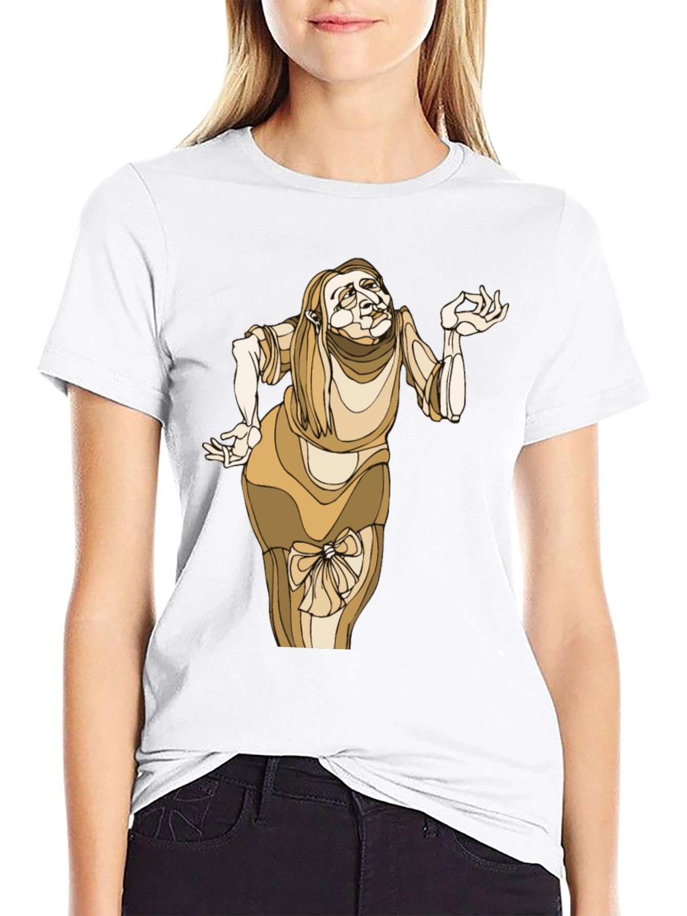 Unique Cartoon Lady Graphic Black Tee