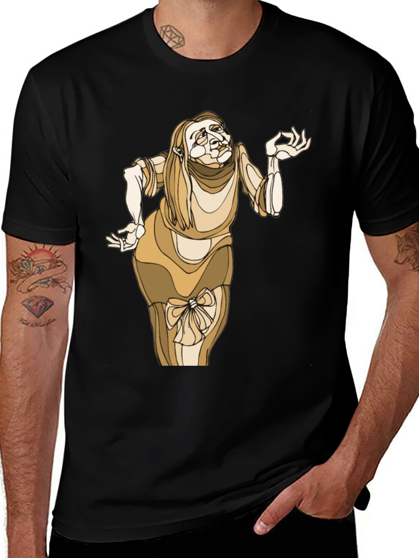 Unique Cartoon Lady Graphic Black Tee