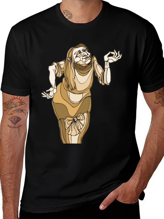 Unique Cartoon Lady Graphic Black Tee