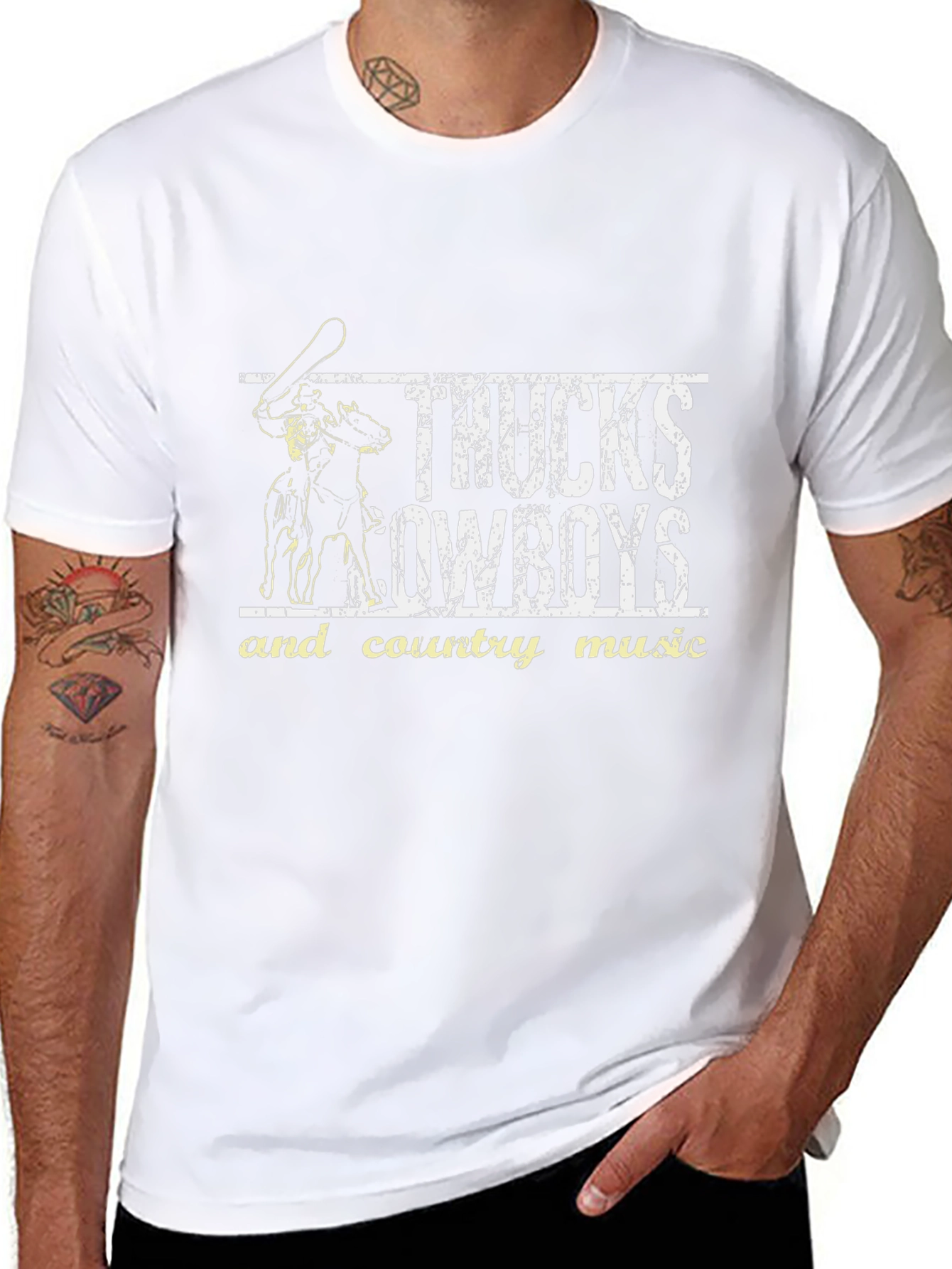 Trucks Cowboys Country Music Black Graphic Tee