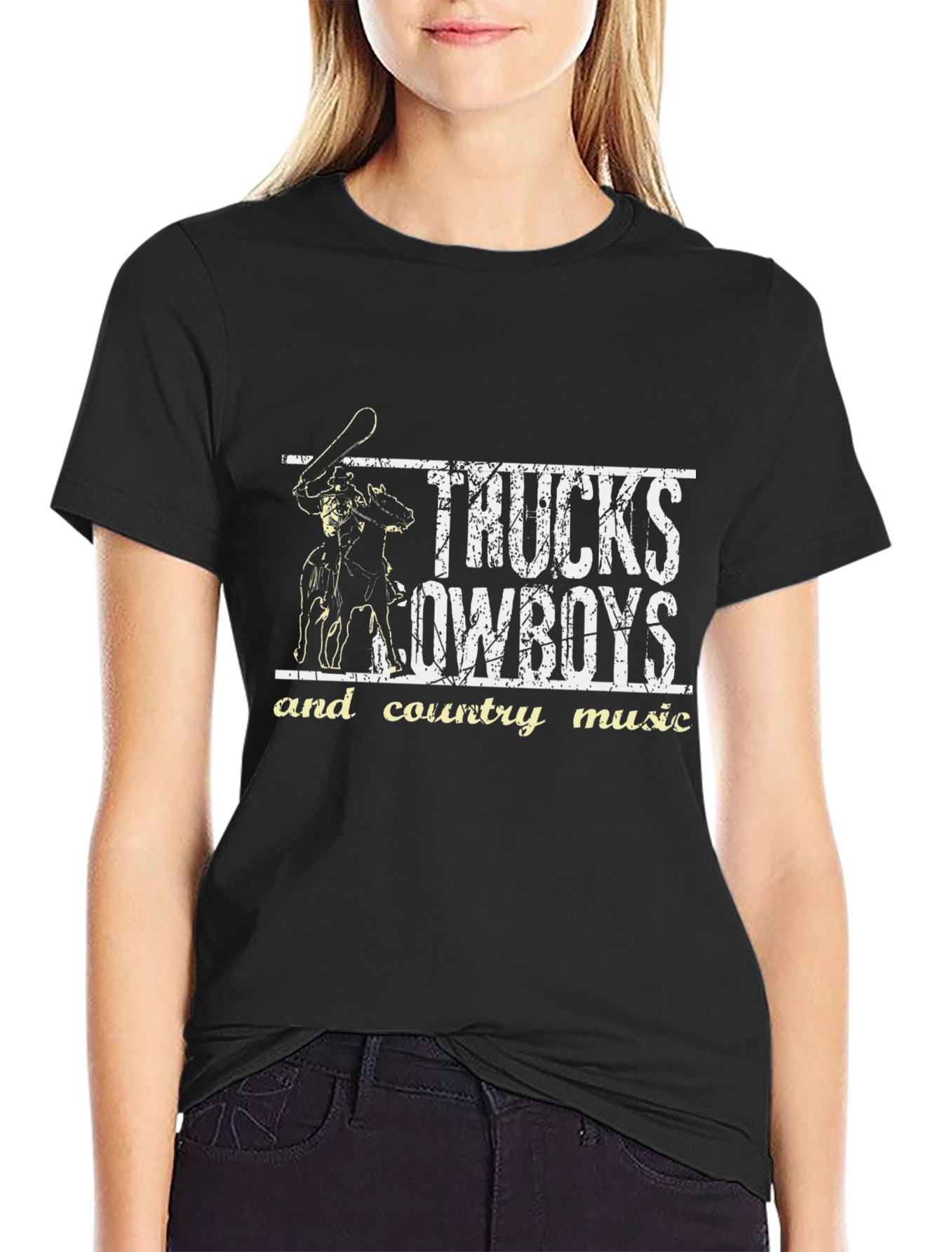 Trucks Cowboys Country Music Black Graphic Tee