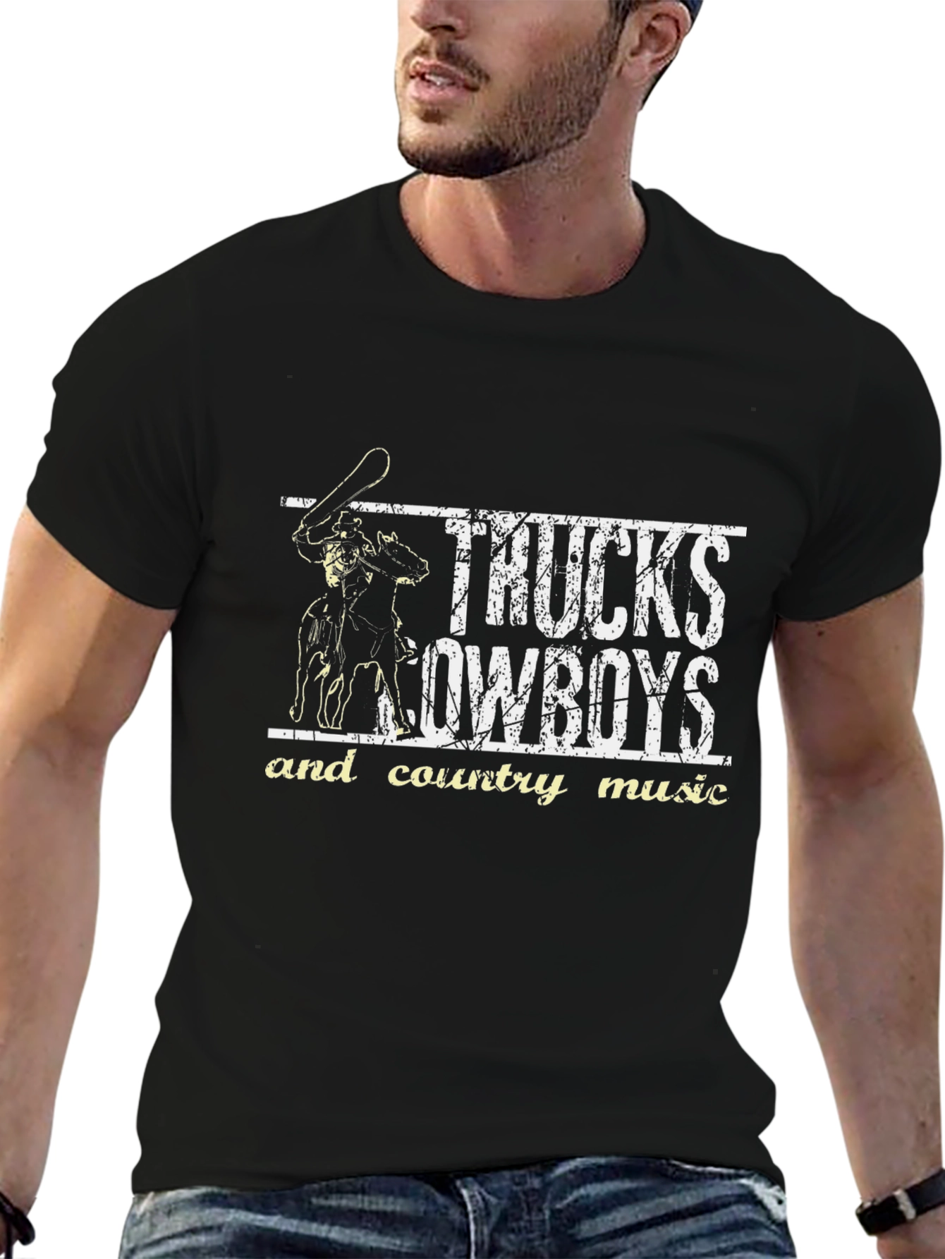 Trucks Cowboys Country Music Black Graphic Tee