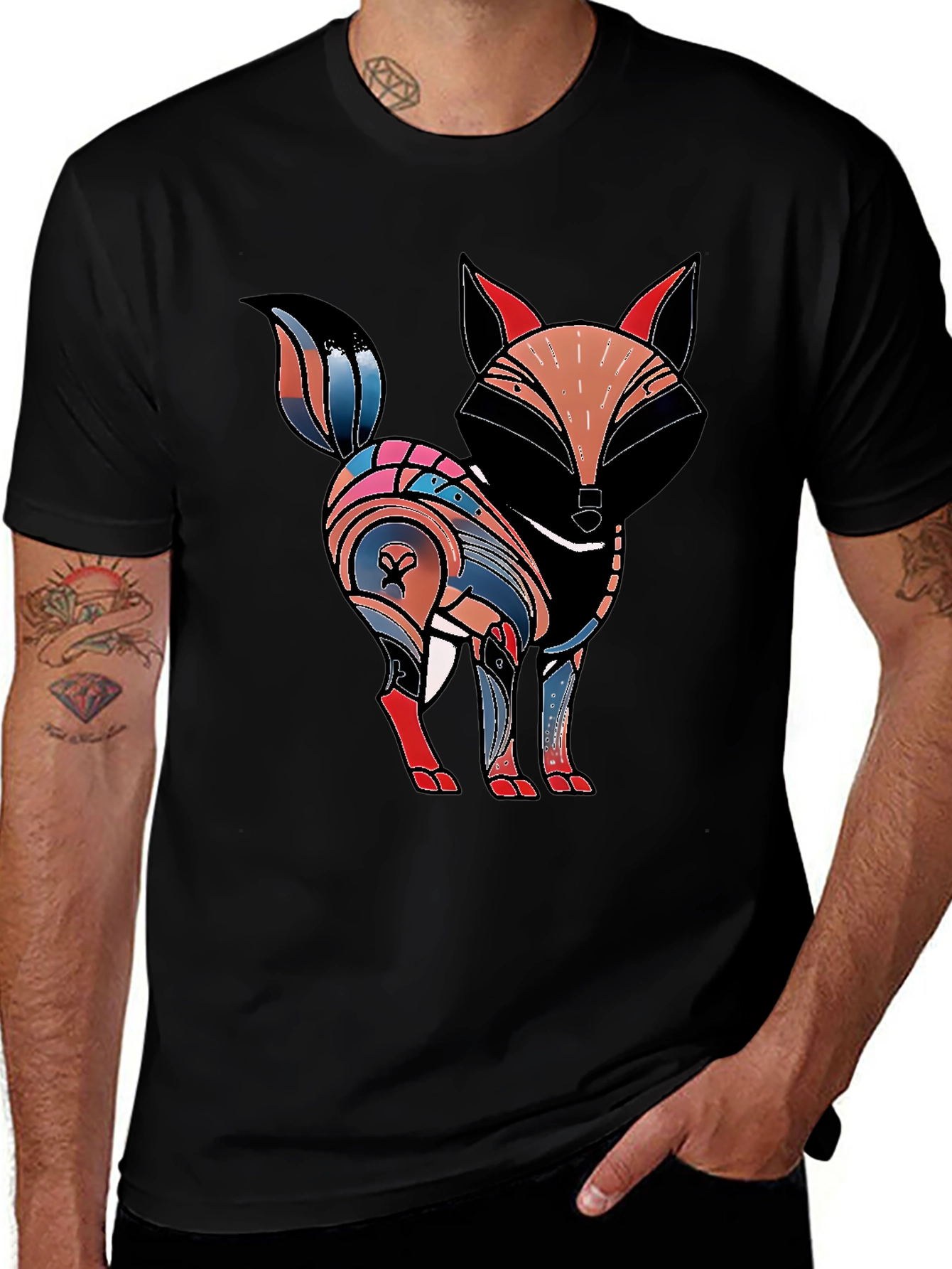 Abstract Fox Graphic Tee - Black
