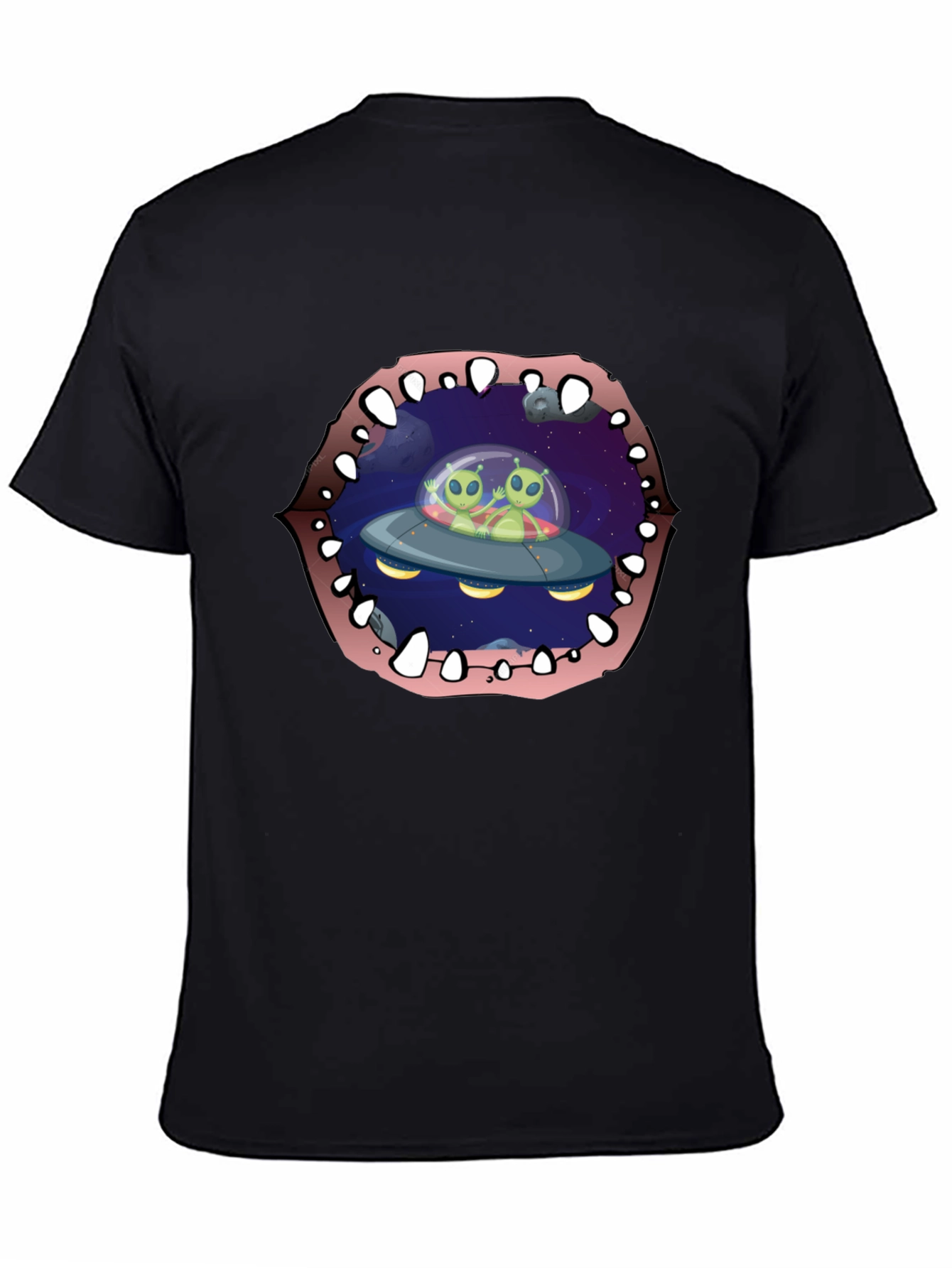 Alien Abduction T-Shirt Black Cotton Crew Neck