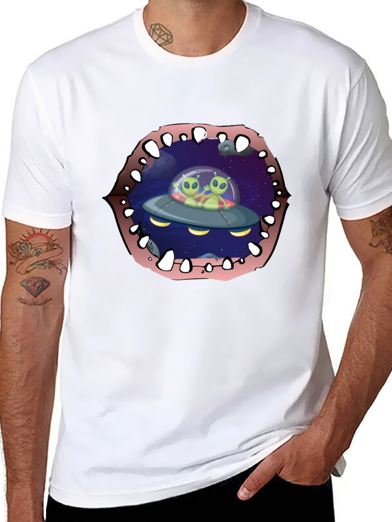 Alien Abduction T-Shirt Black Cotton Crew Neck