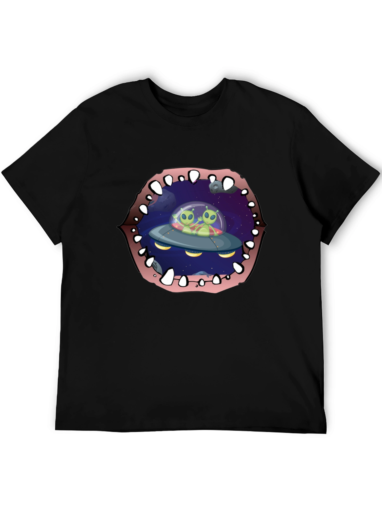 Alien Abduction T-Shirt Black Cotton Crew Neck