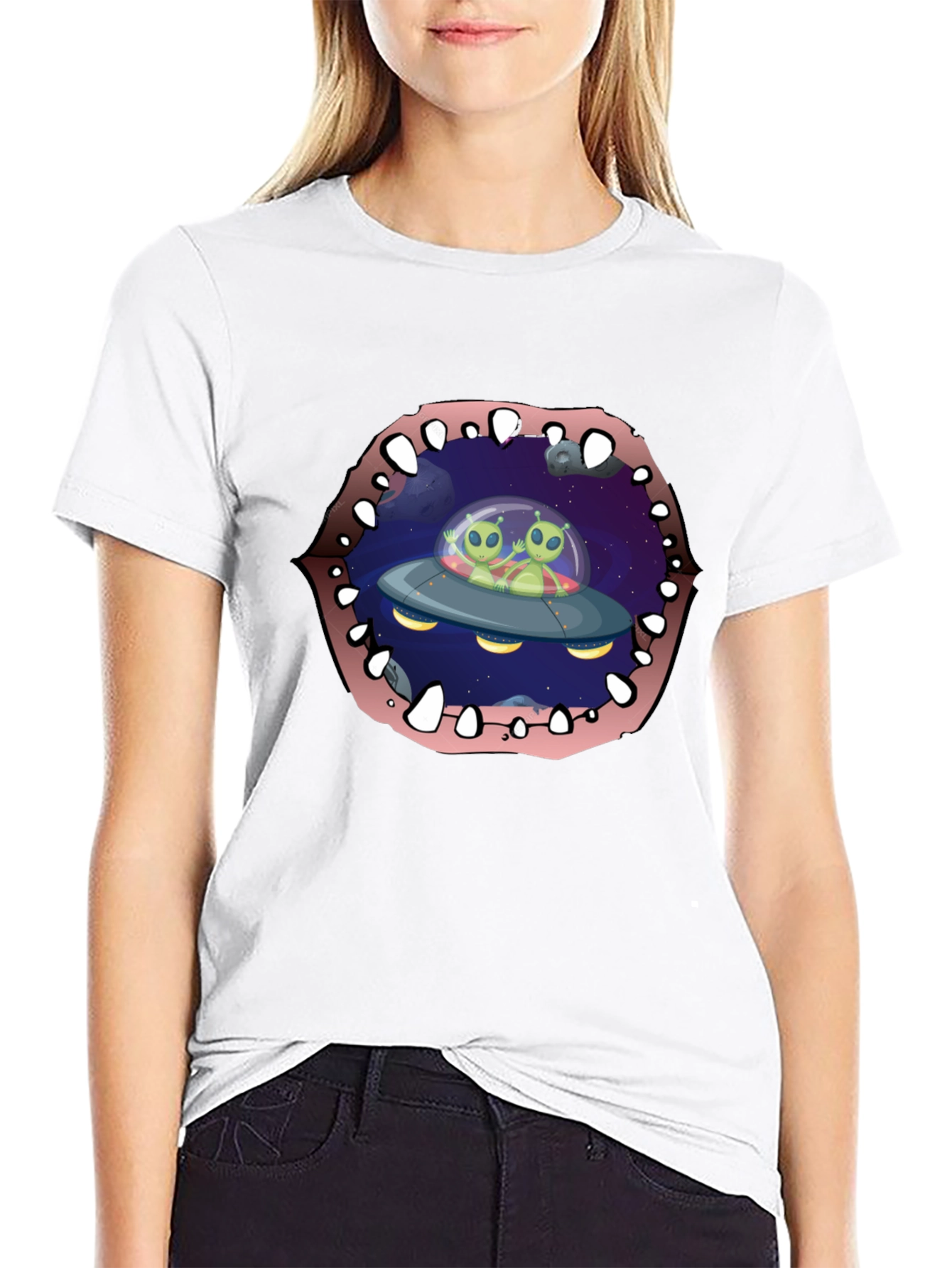 Alien Abduction T-Shirt Black Cotton Crew Neck