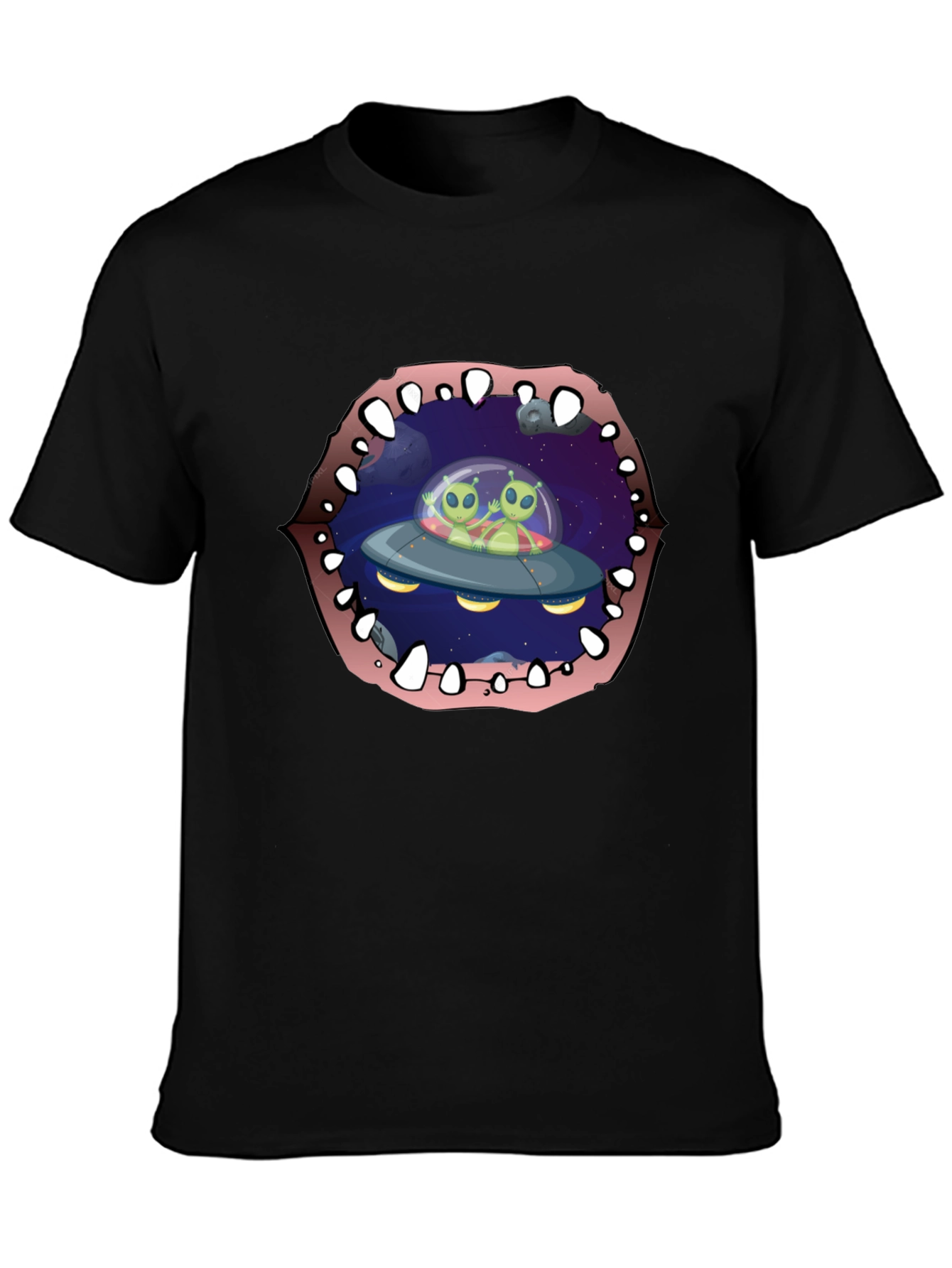Alien Abduction T-Shirt Black Cotton Crew Neck