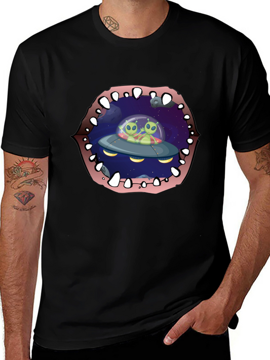 Alien Abduction T-Shirt Black Cotton Crew Neck