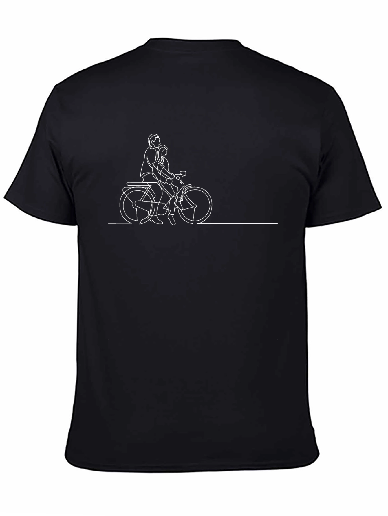 Black T-Shirt with Bicycle Couple Graphic
