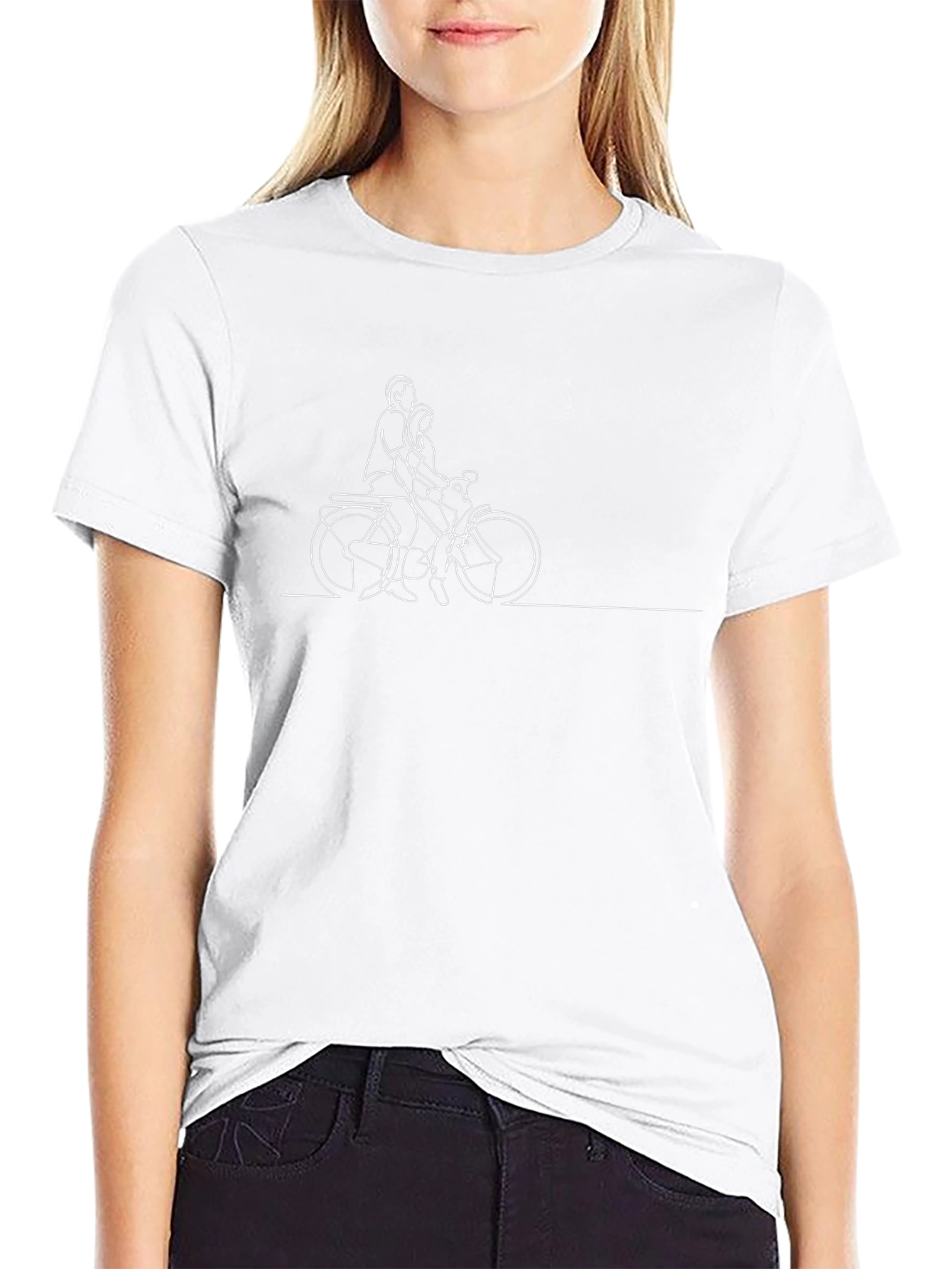 Black T-Shirt with Bicycle Couple Graphic