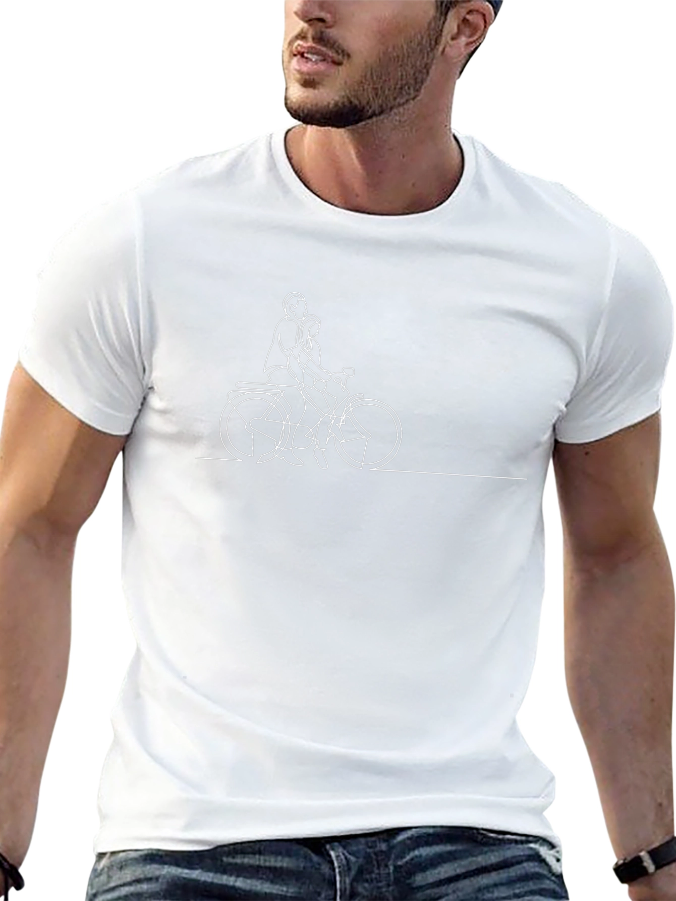 Black T-Shirt with Bicycle Couple Graphic