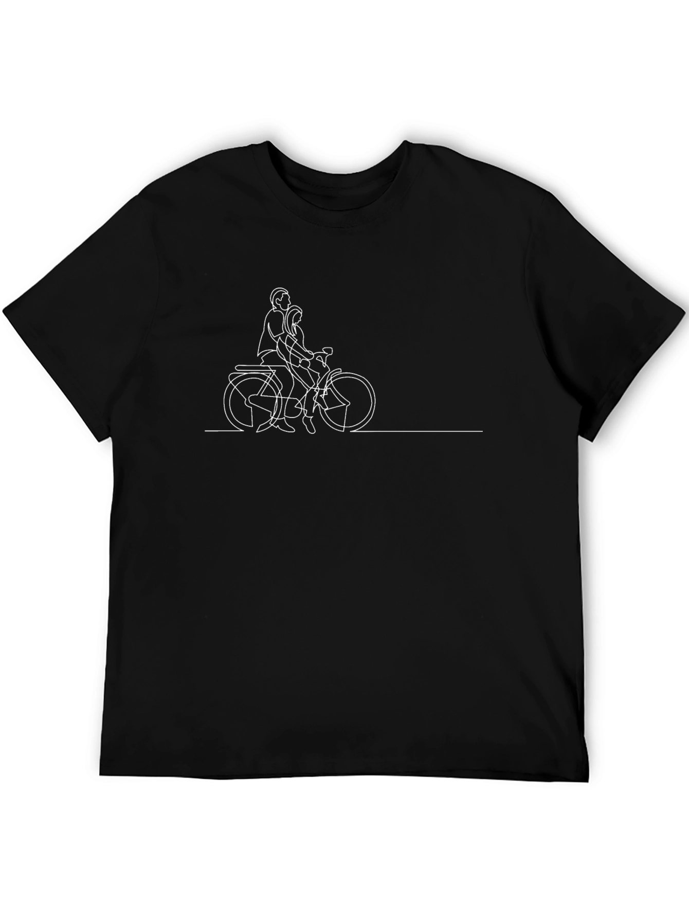 Black T-Shirt with Bicycle Couple Graphic