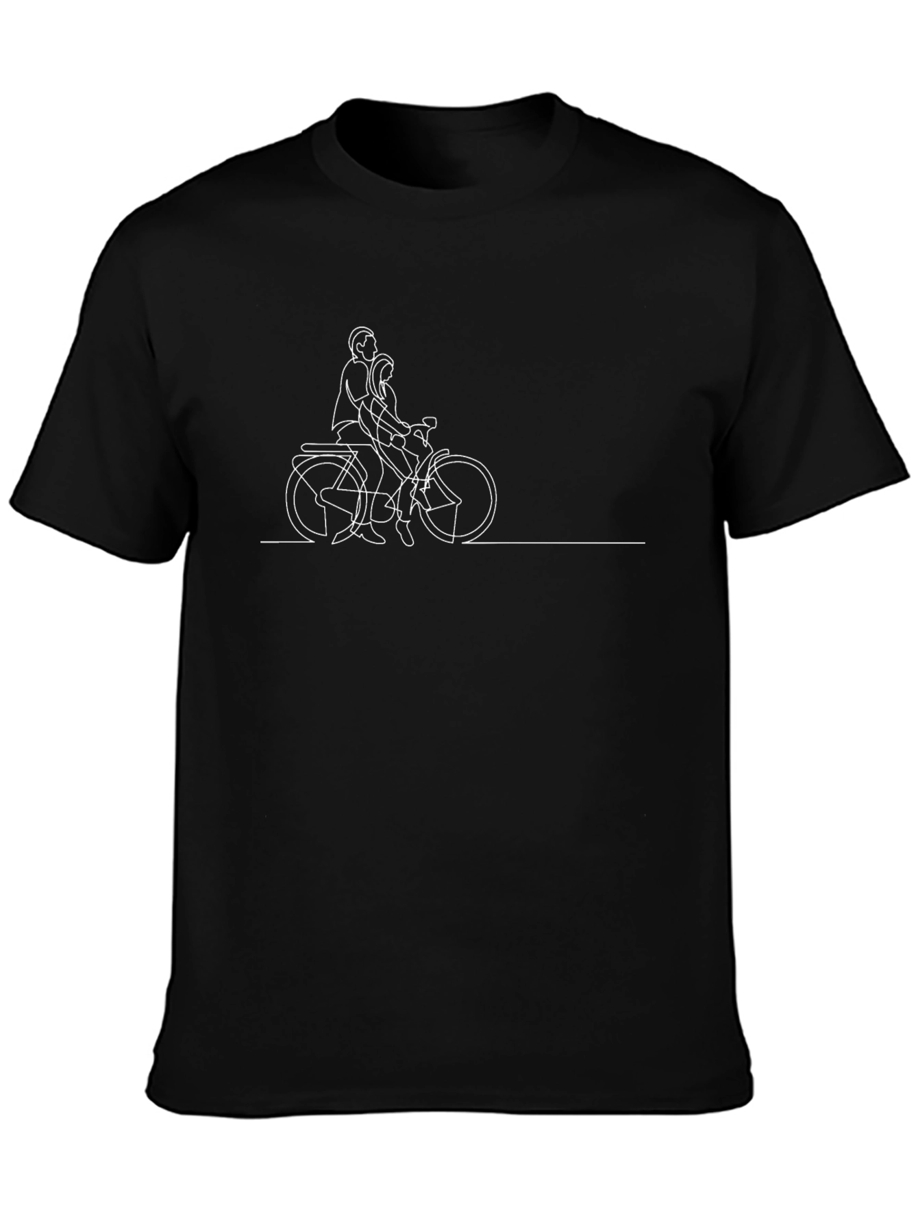 Black T-Shirt with Bicycle Couple Graphic