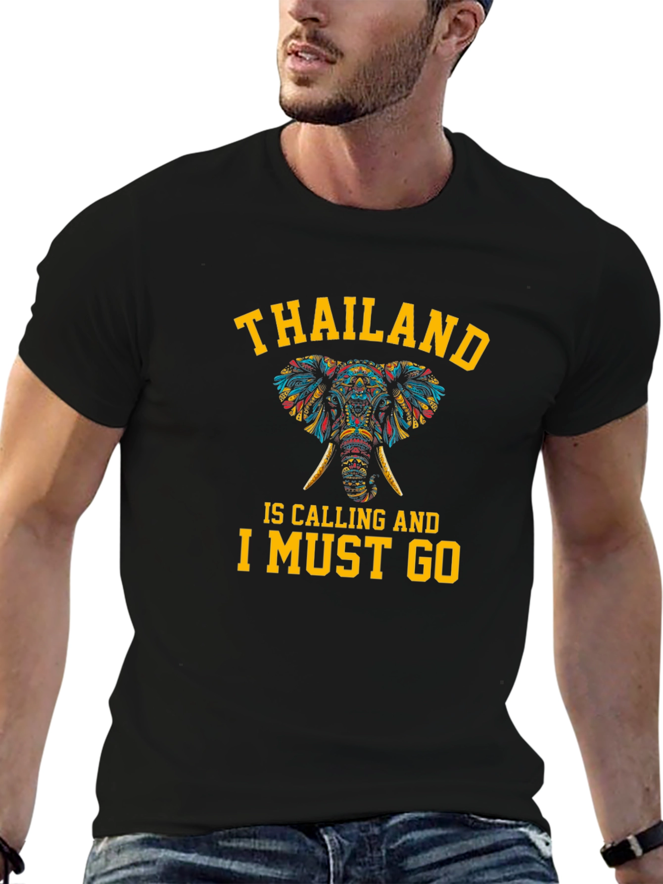 Thailand Calling Elephant Graphic T-Shirt - Black