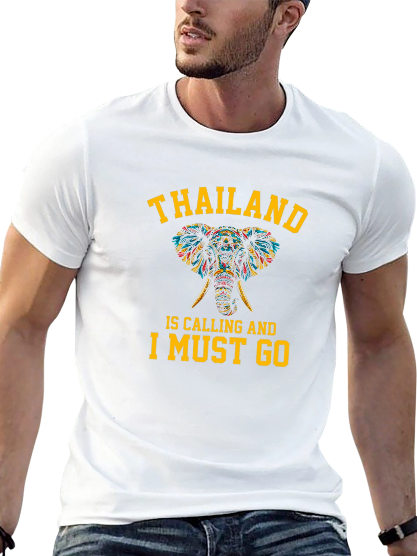 Thailand Calling Elephant Graphic T-Shirt - Black