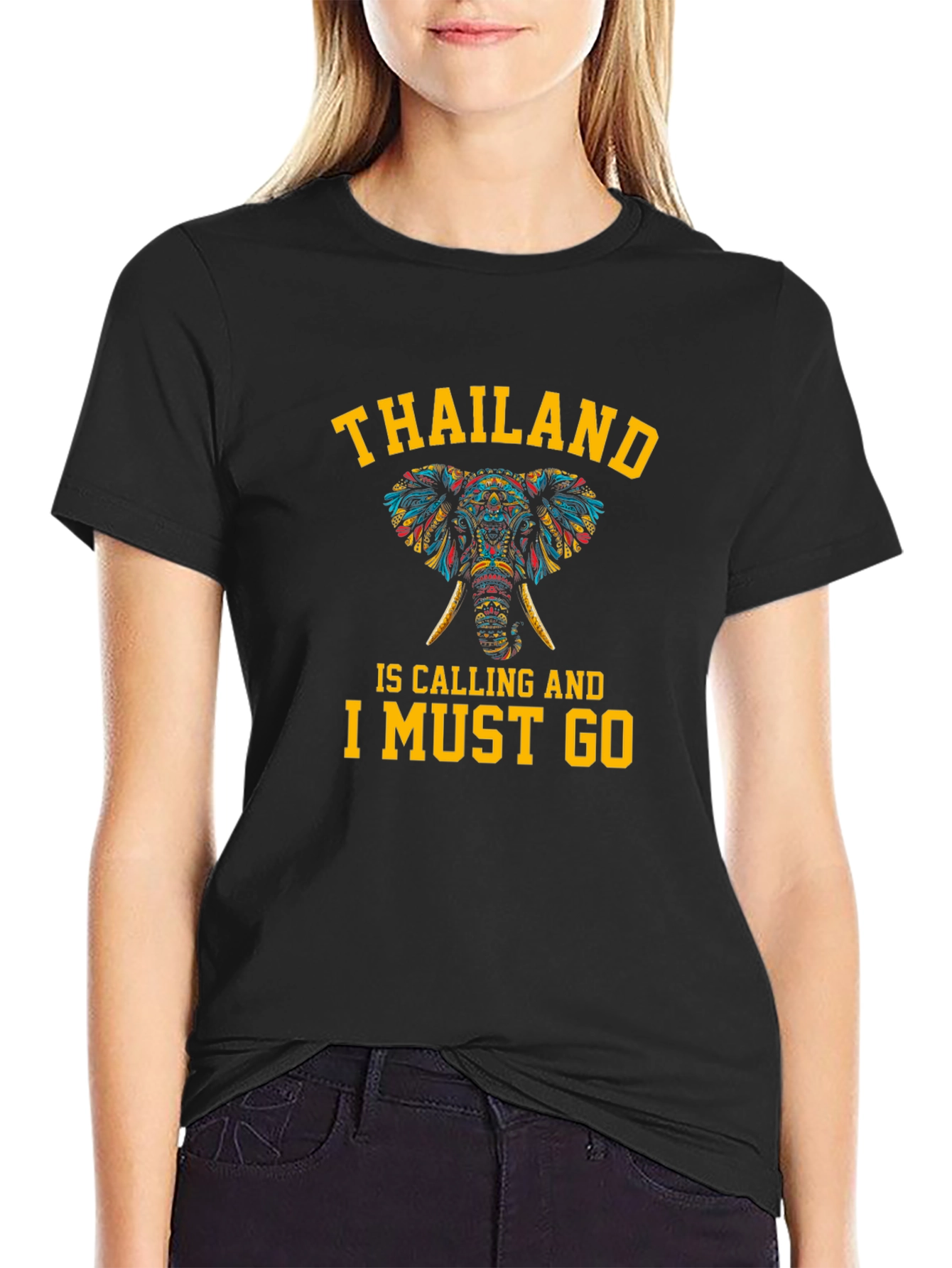 Thailand Calling Elephant Graphic T-Shirt - Black