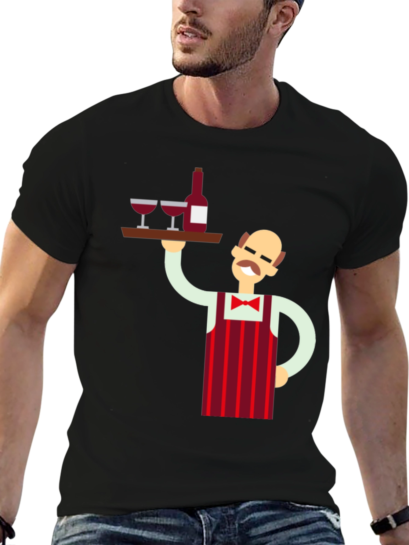 Waiter Graphic Tee - Novelty Black T-Shirt