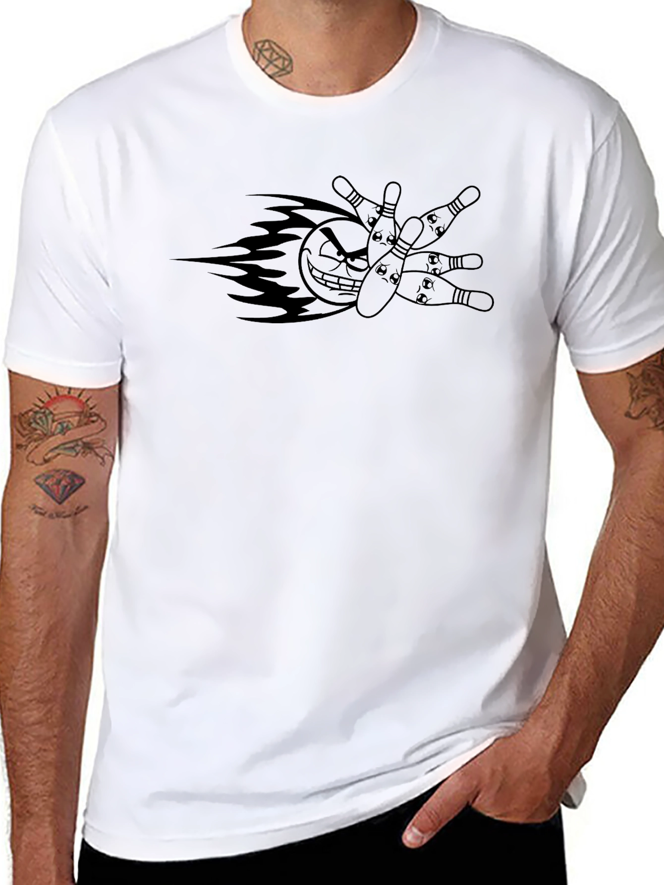 Bowling Strike T-Shirt - Flaming Ball & Pins Graphic