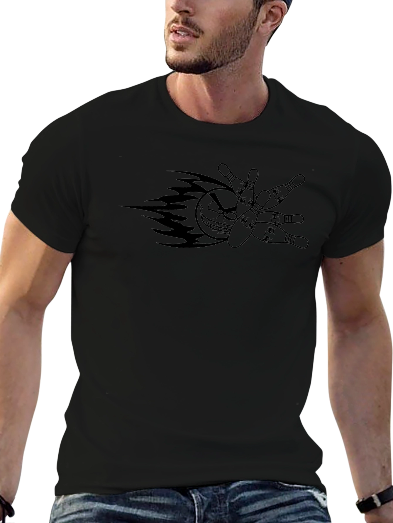 Bowling Strike T-Shirt - Flaming Ball & Pins Graphic