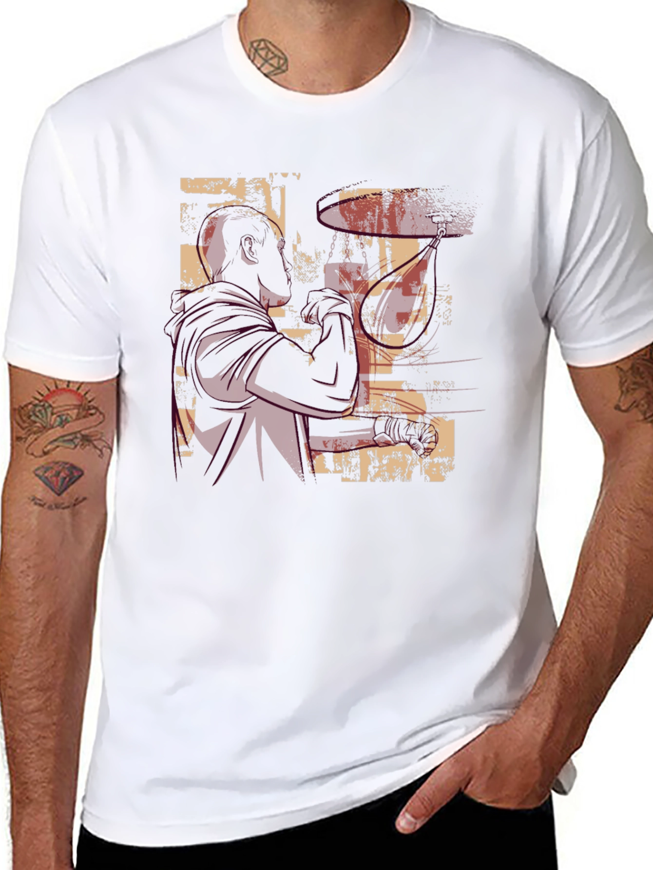 Abstract Drummer Graphic Tee - Black Cotton T-Shirt