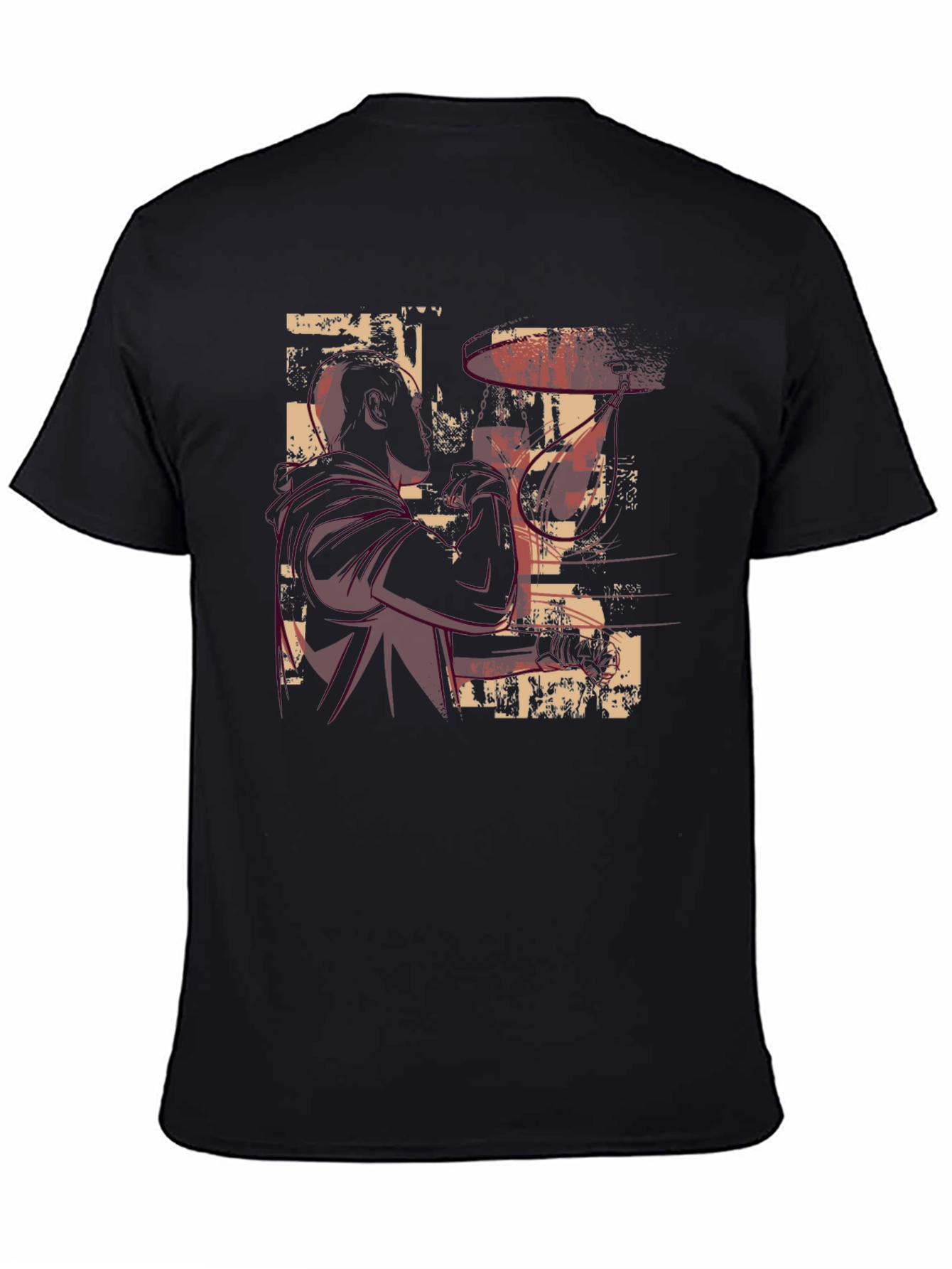 Abstract Drummer Graphic Tee - Black Cotton T-Shirt