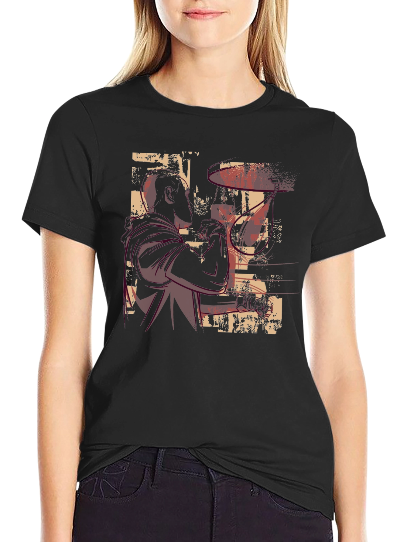 Abstract Drummer Graphic Tee - Black Cotton T-Shirt