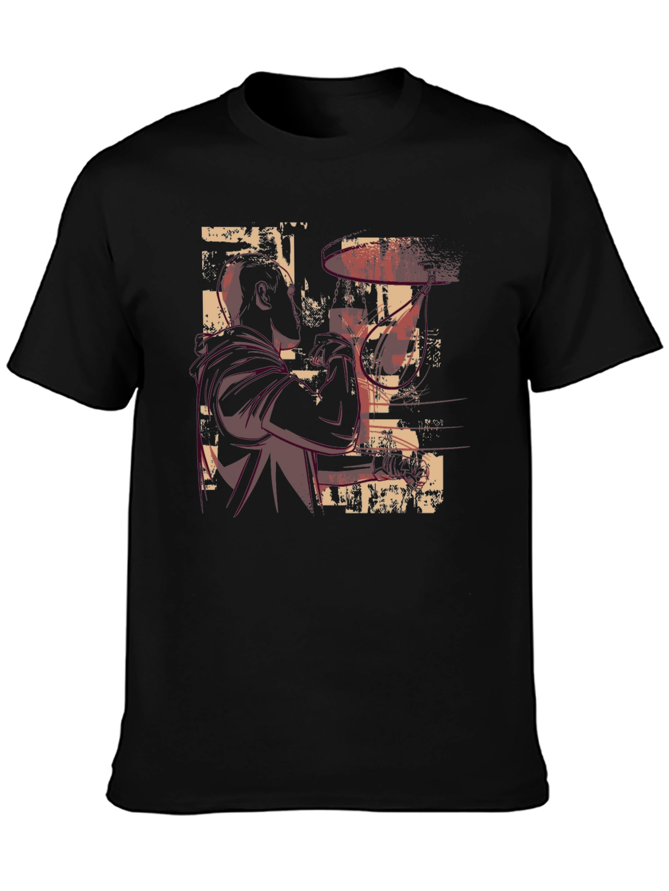 Abstract Drummer Graphic Tee - Black Cotton T-Shirt