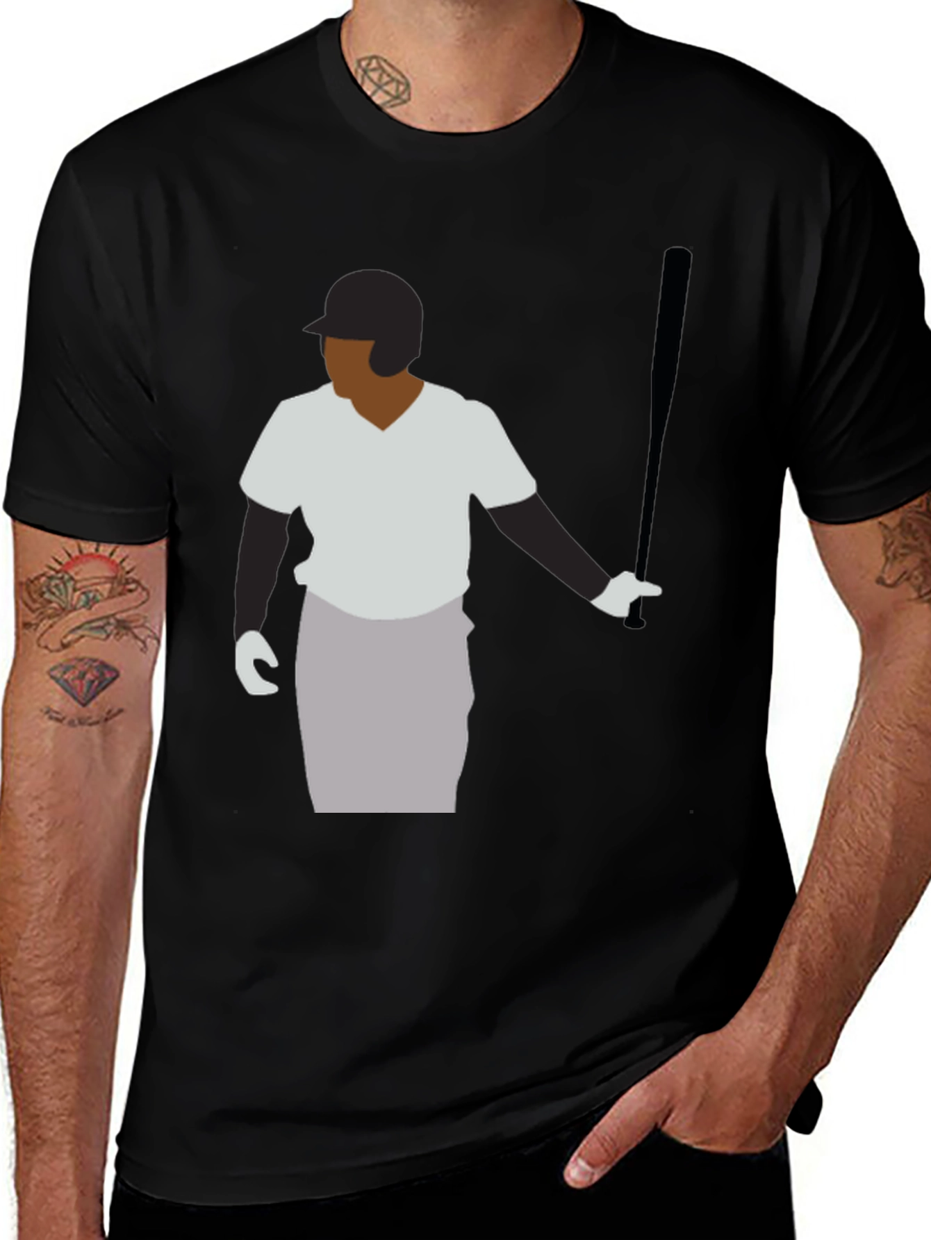 Baseball Player Graphic Tee - Black Casual Shirt
