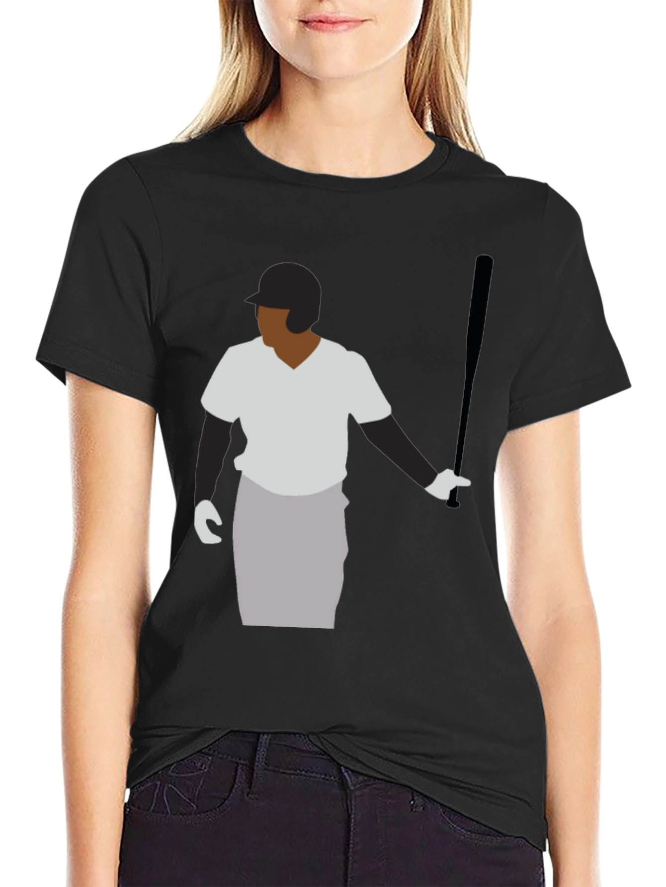 Baseball Player Graphic Tee - Black Casual Shirt