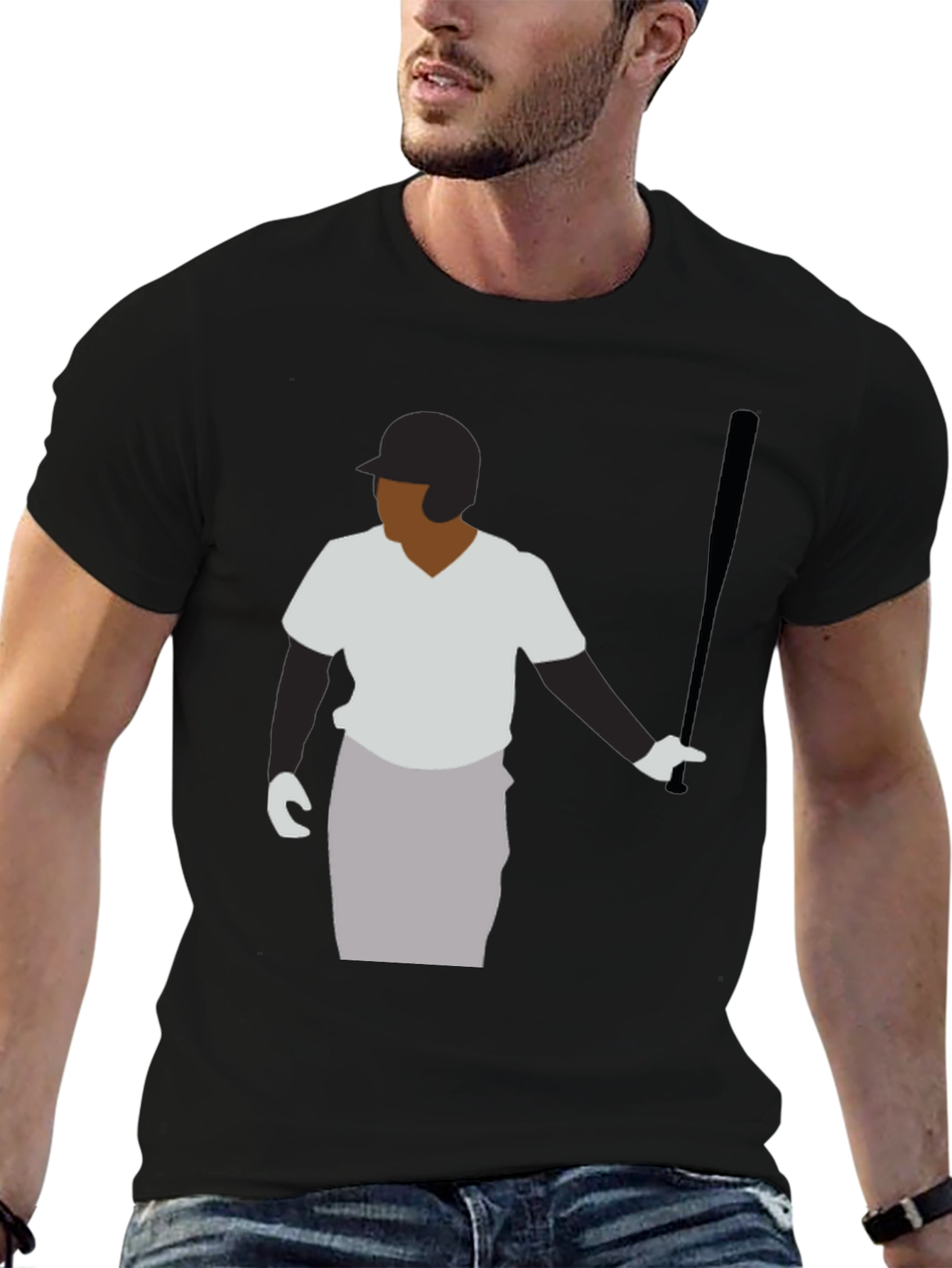 Baseball Player Graphic Tee - Black Casual Shirt