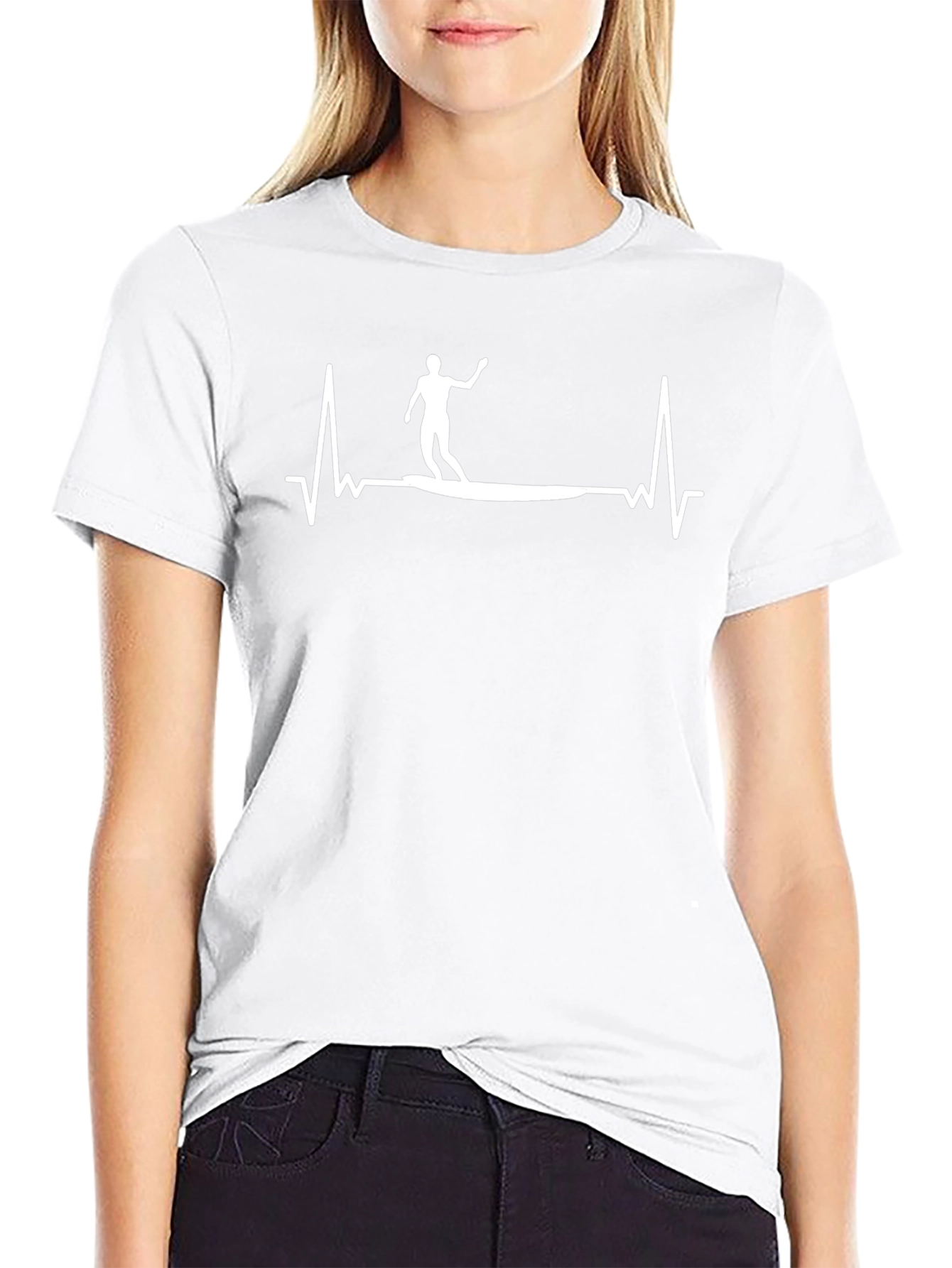 Surfer Heartbeat Graphic Tee - Black Cotton T-Shirt