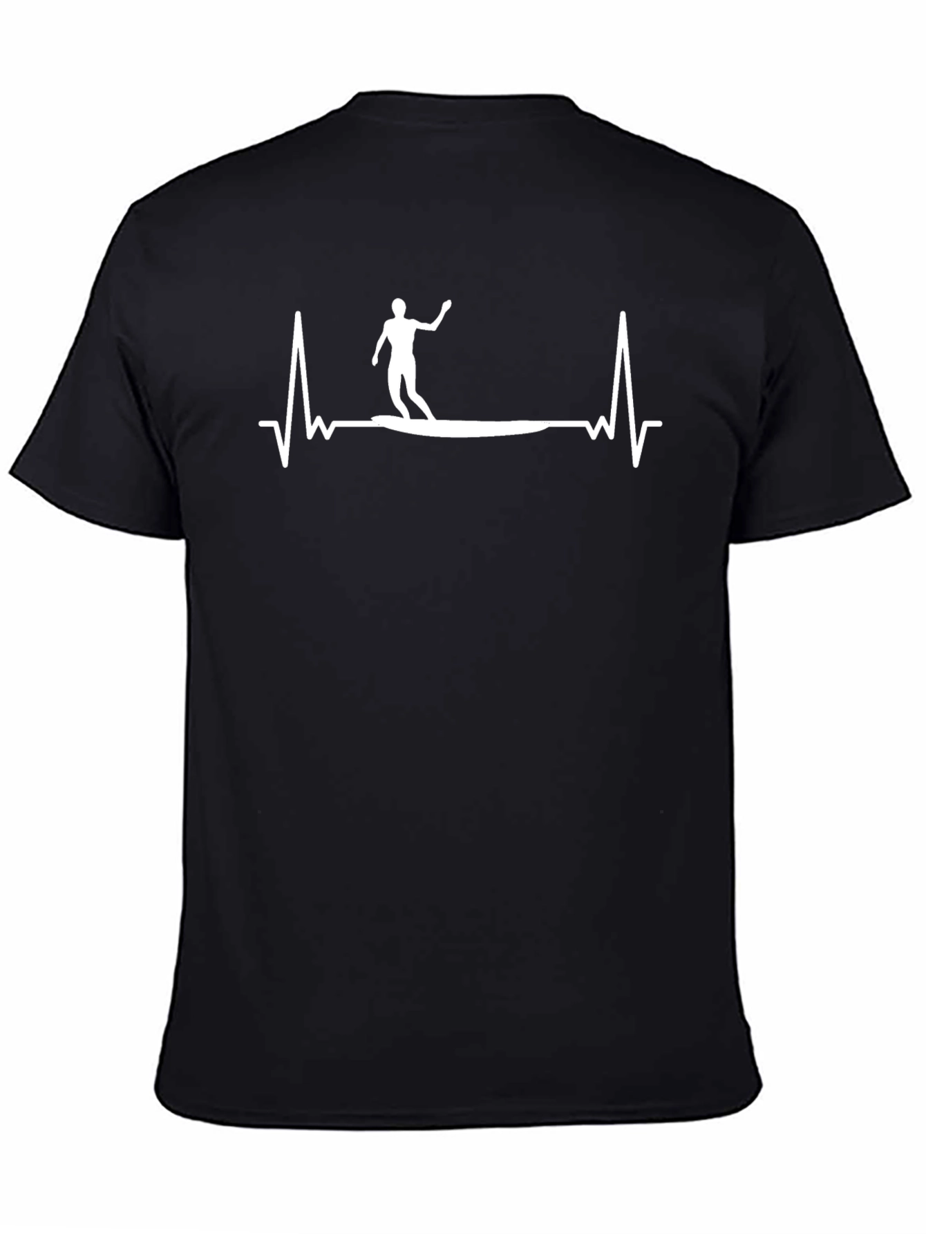 Surfer Heartbeat Graphic Tee - Black Cotton T-Shirt