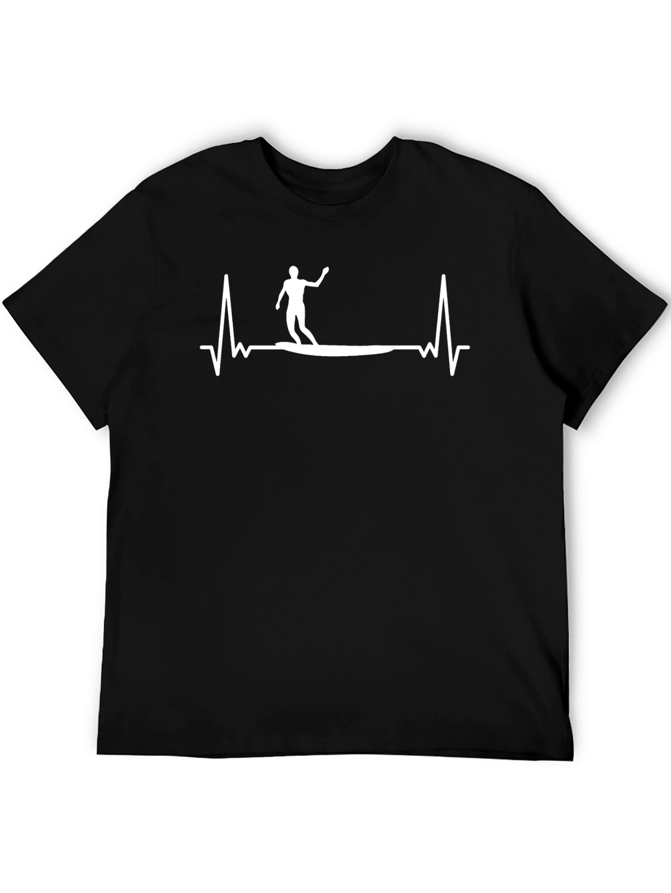 Surfer Heartbeat Graphic Tee - Black Cotton T-Shirt