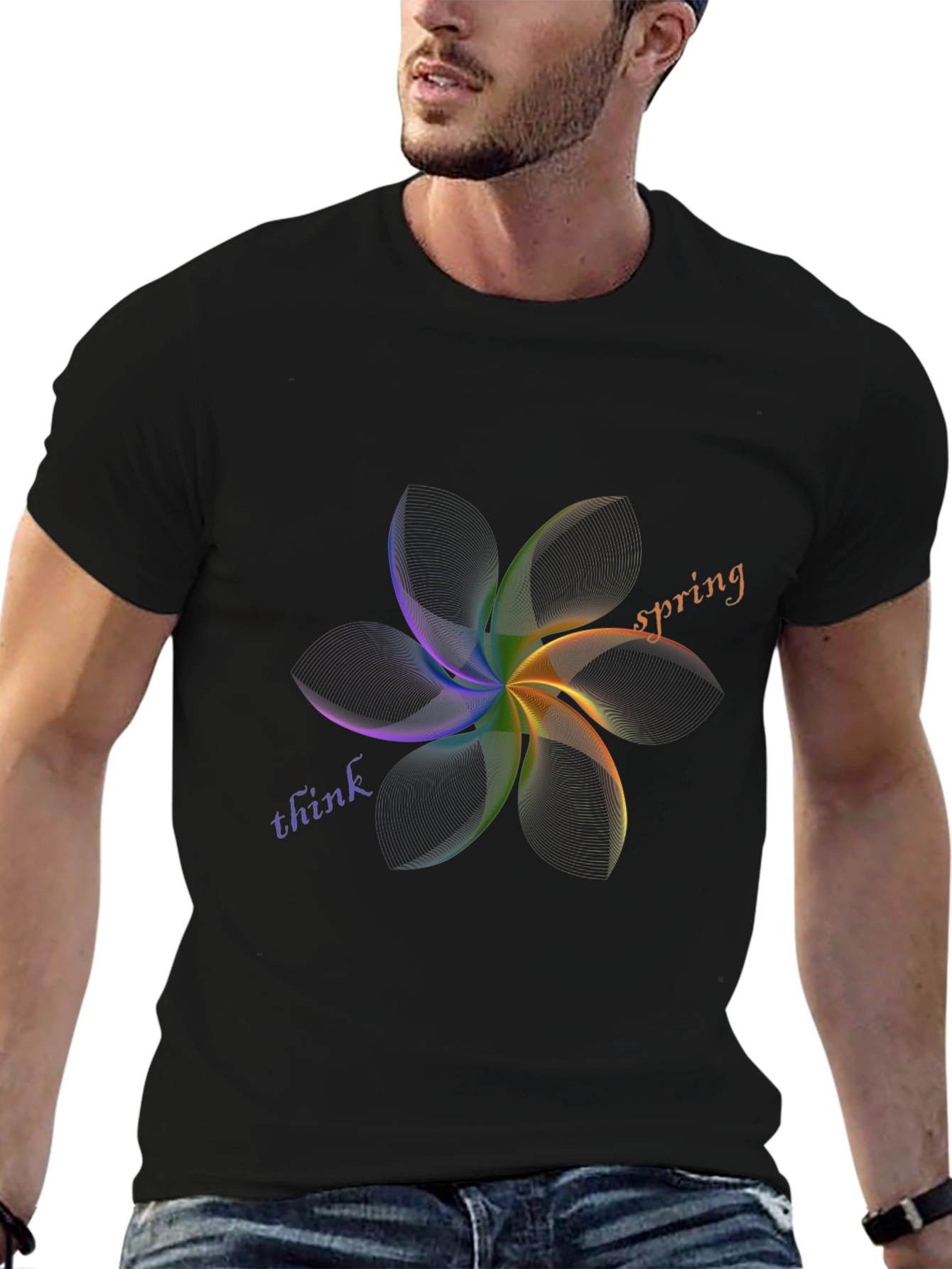 Think Spring Graphic Tee - Stylish Mens Black T-Shirt