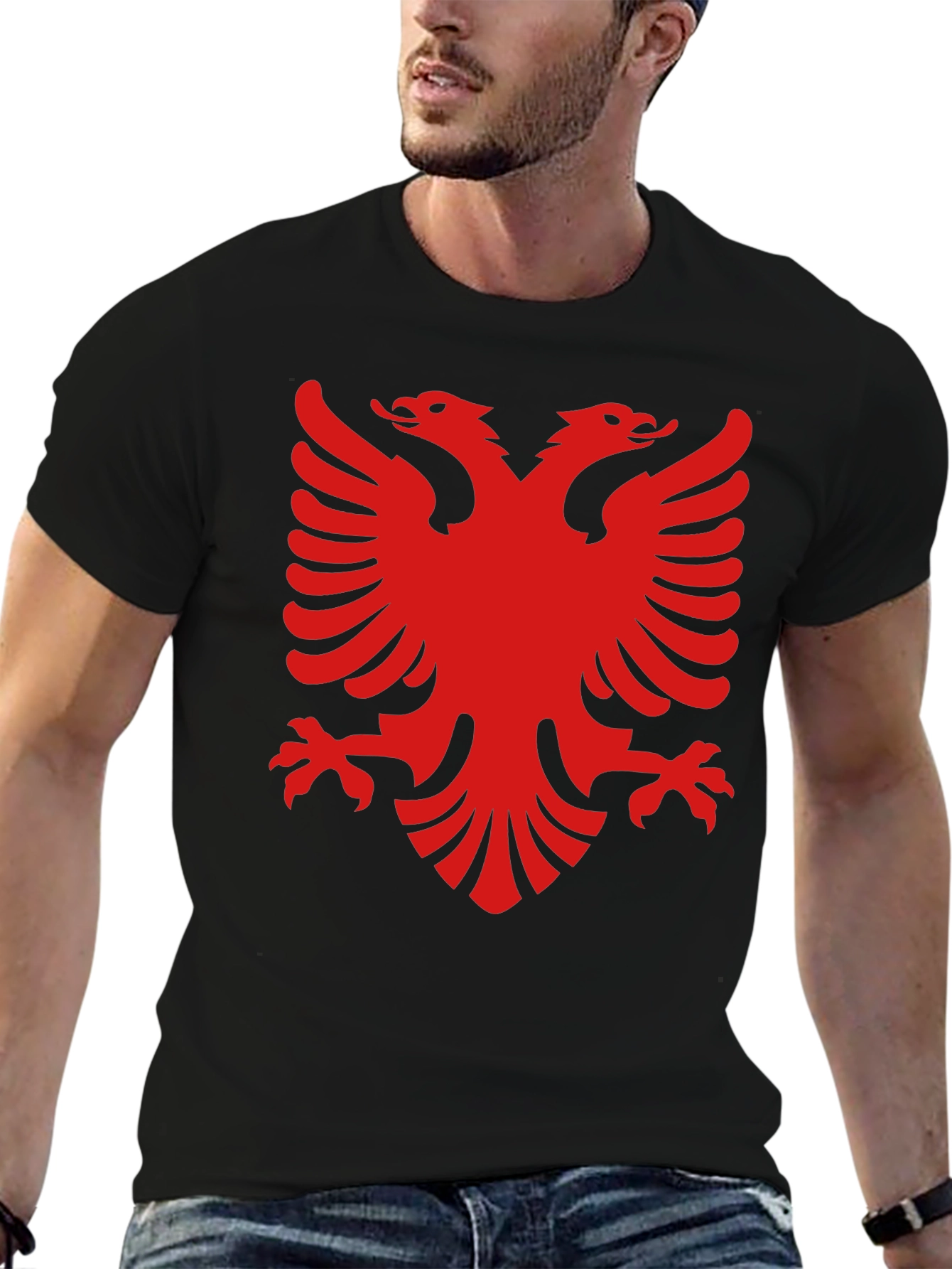 Albanian Eagle Graphic Tee - Black Cotton T-Shirt