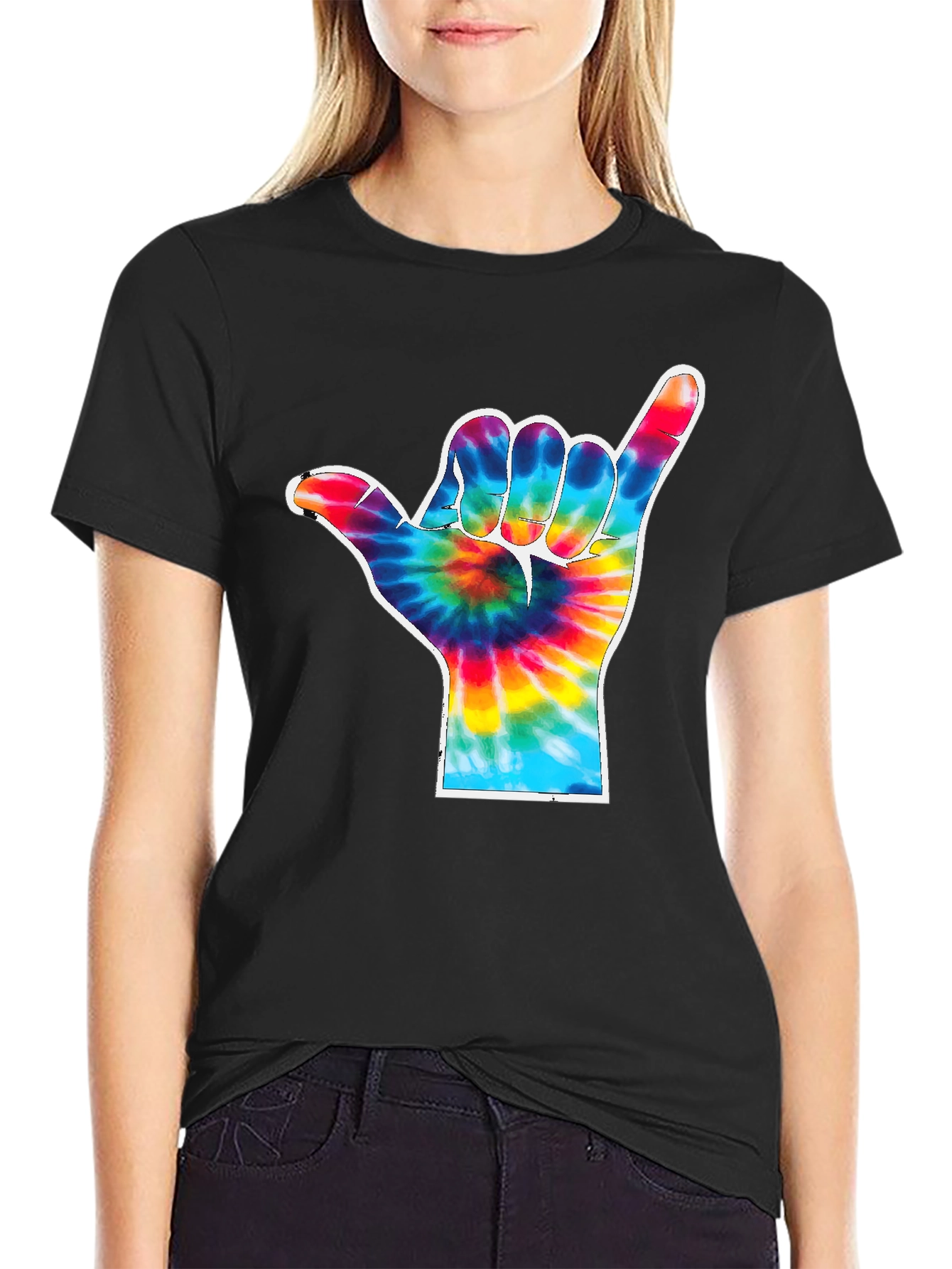 Tie Dye Shaka Hand Gesture Graphic T-Shirt