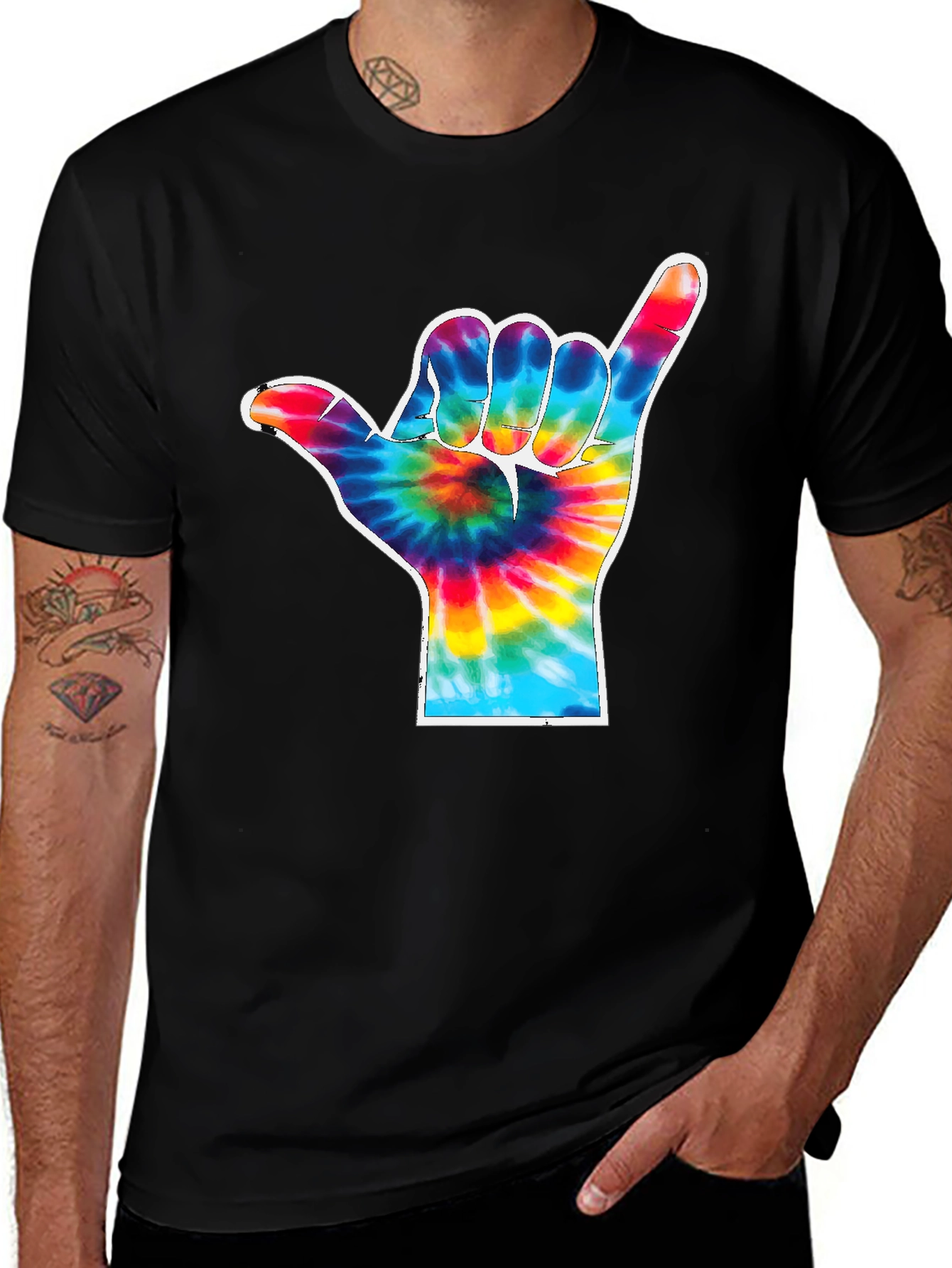 Tie Dye Shaka Hand Gesture Graphic T-Shirt