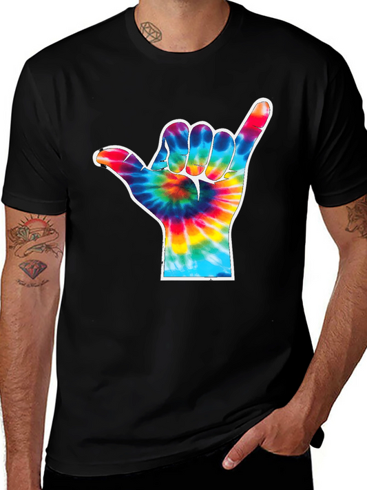 Tie Dye Shaka Hand Gesture Graphic T-Shirt