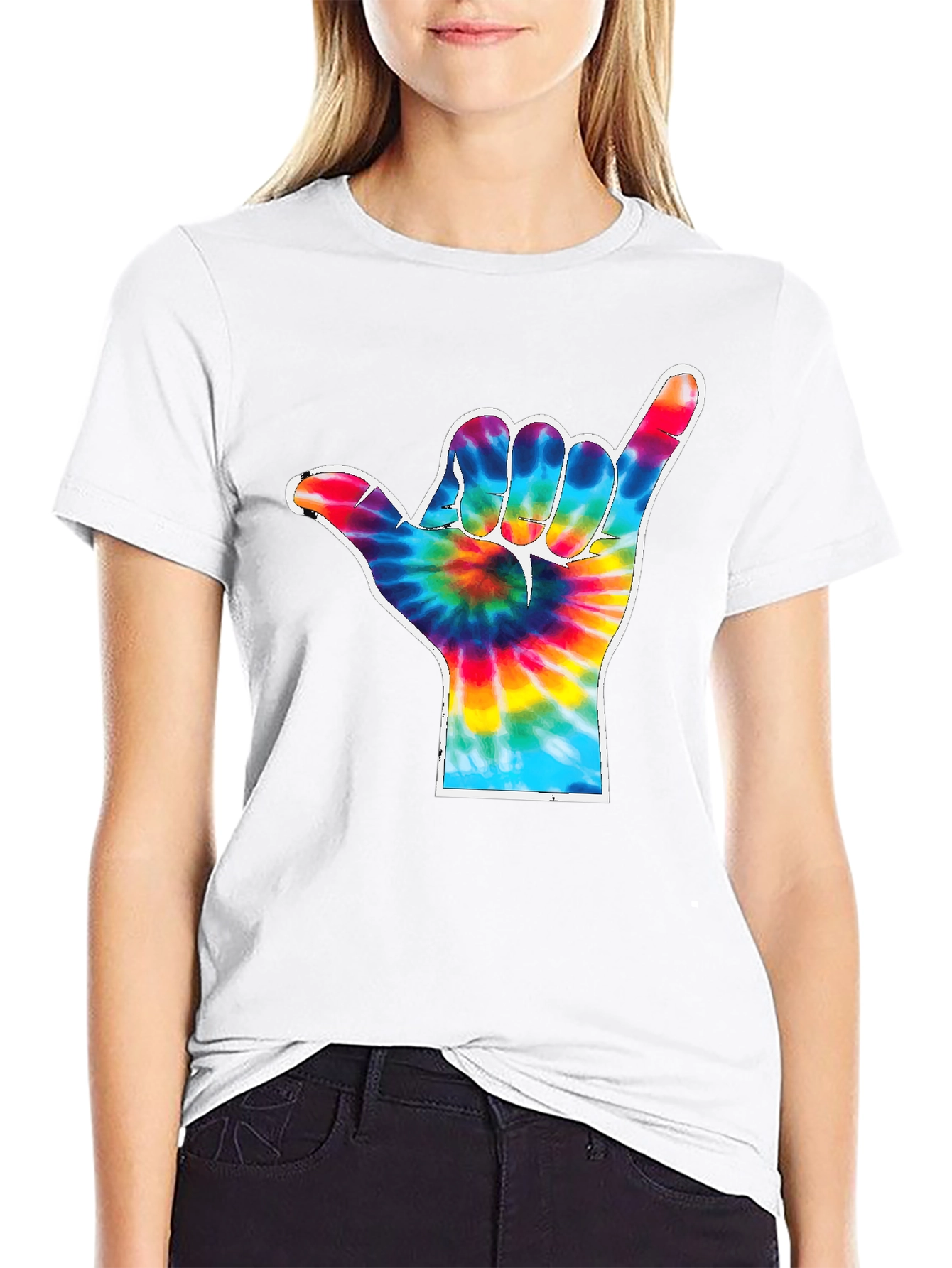 Tie Dye Shaka Hand Gesture Graphic T-Shirt