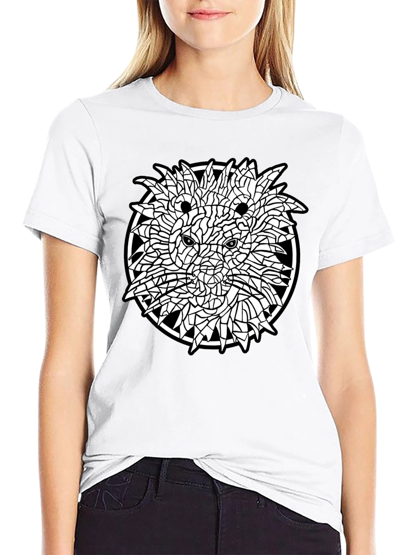 Abstract Lion Graphic Tee - Black Cotton Shirt