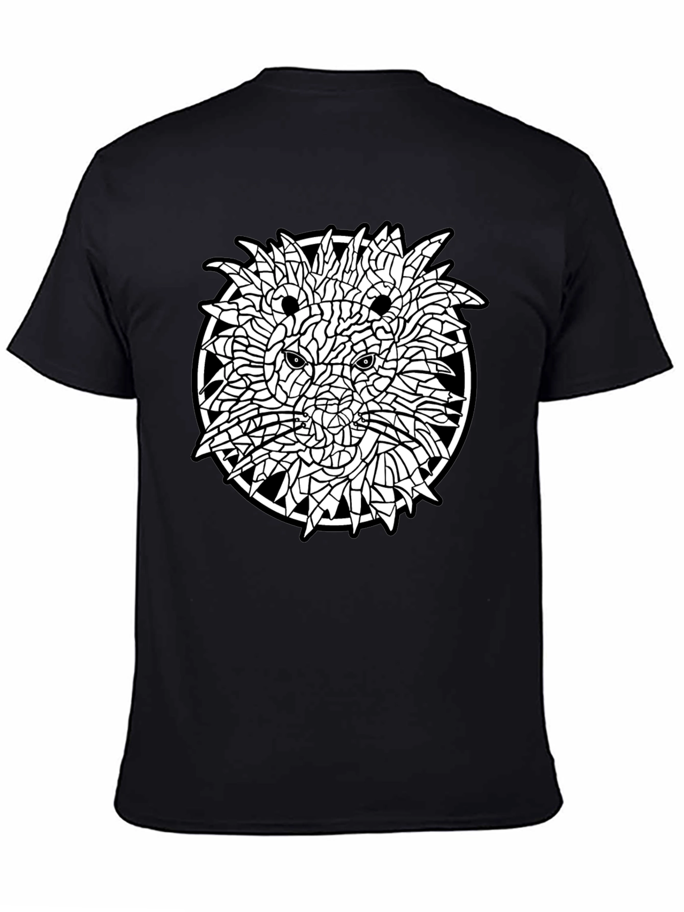 Abstract Lion Graphic Tee - Black Cotton Shirt