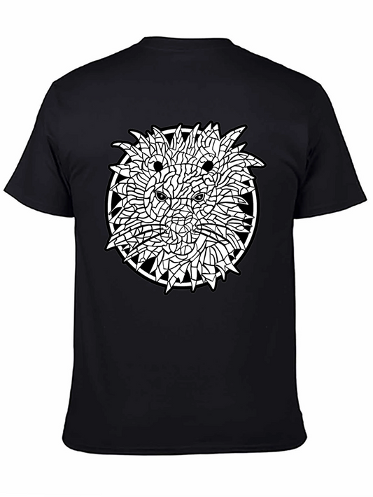 Abstract Lion Graphic Tee - Black Cotton Shirt