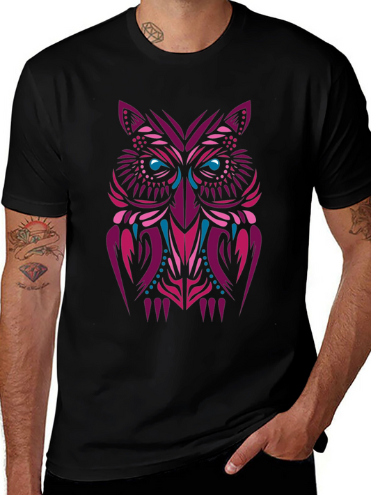 Tribal Owl Graphic Tee - Stylish Mens Black T-Shirt