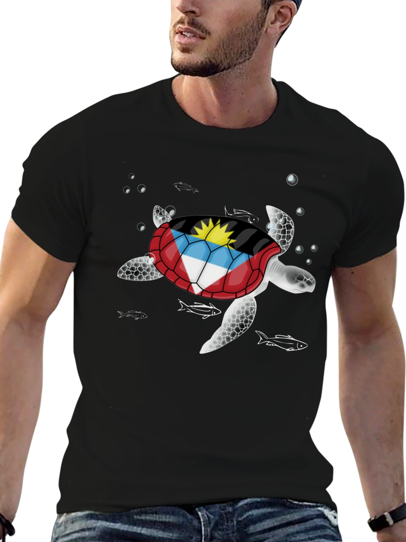 Antigua & Barbuda Flag Turtle Graphic T-Shirt
