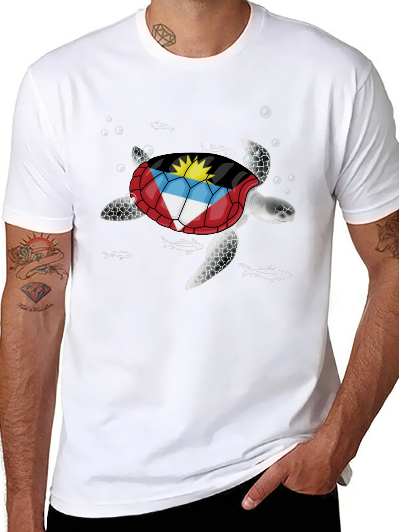 Antigua & Barbuda Flag Turtle Graphic T-Shirt